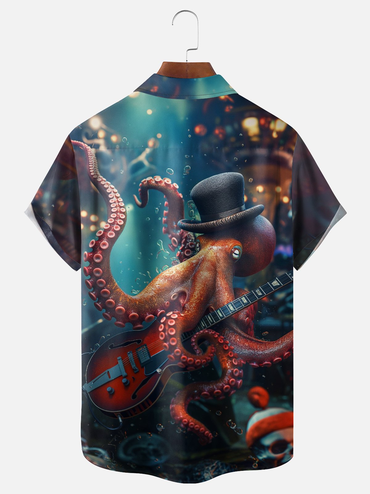 Moisture Wicking Octopus Guitar Chest Pocket Hawaiian Shirt