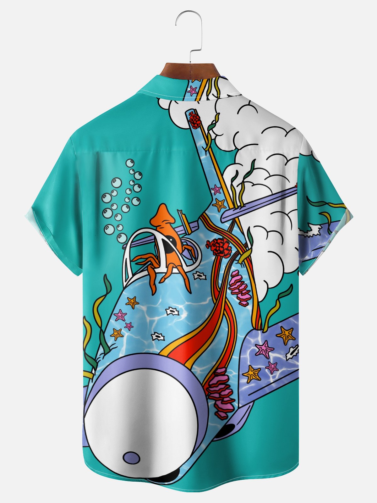 Hardaddy X Artist Janet Johnson Moisture-wicking Marine Plane Octopus Chest Pocket Hawaiian Shirt