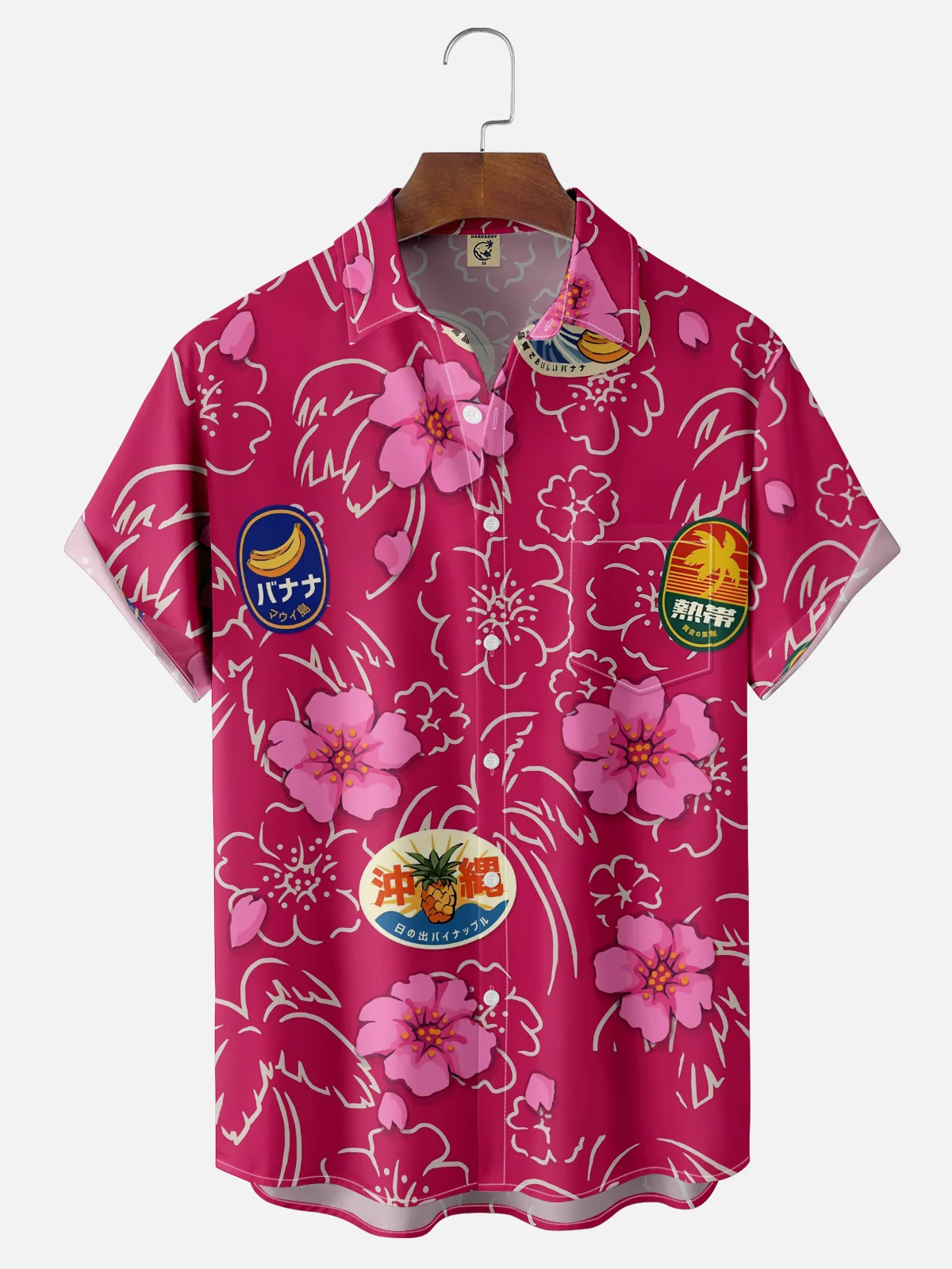 Moisture Wicking Hawaiian Floral Japanese Chest Pocket Hawaiian Shirt