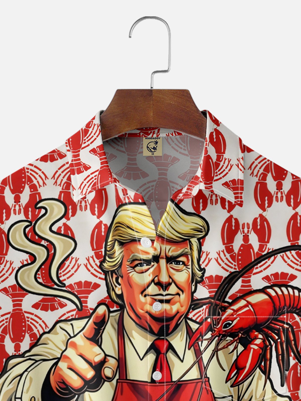 Moisture Wicking Lobster Festival Trump Chest Pocket Hawaiian Shirt