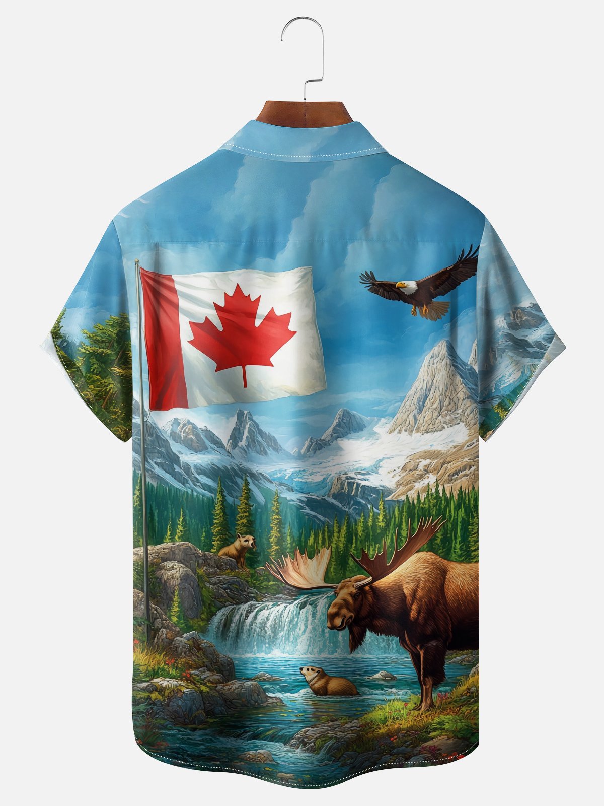 Moisture Wicking Canadian Beaver Moose Chest Pocket Hawaiian Shirt