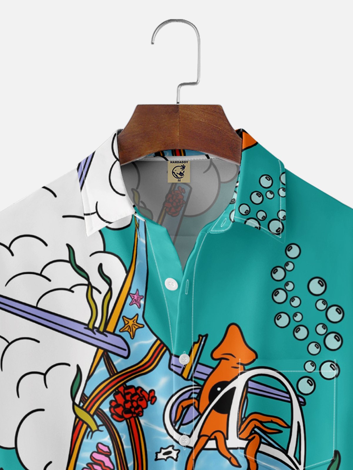 Hardaddy X Artist Janet Johnson Moisture-wicking Marine Plane Octopus Chest Pocket Hawaiian Shirt
