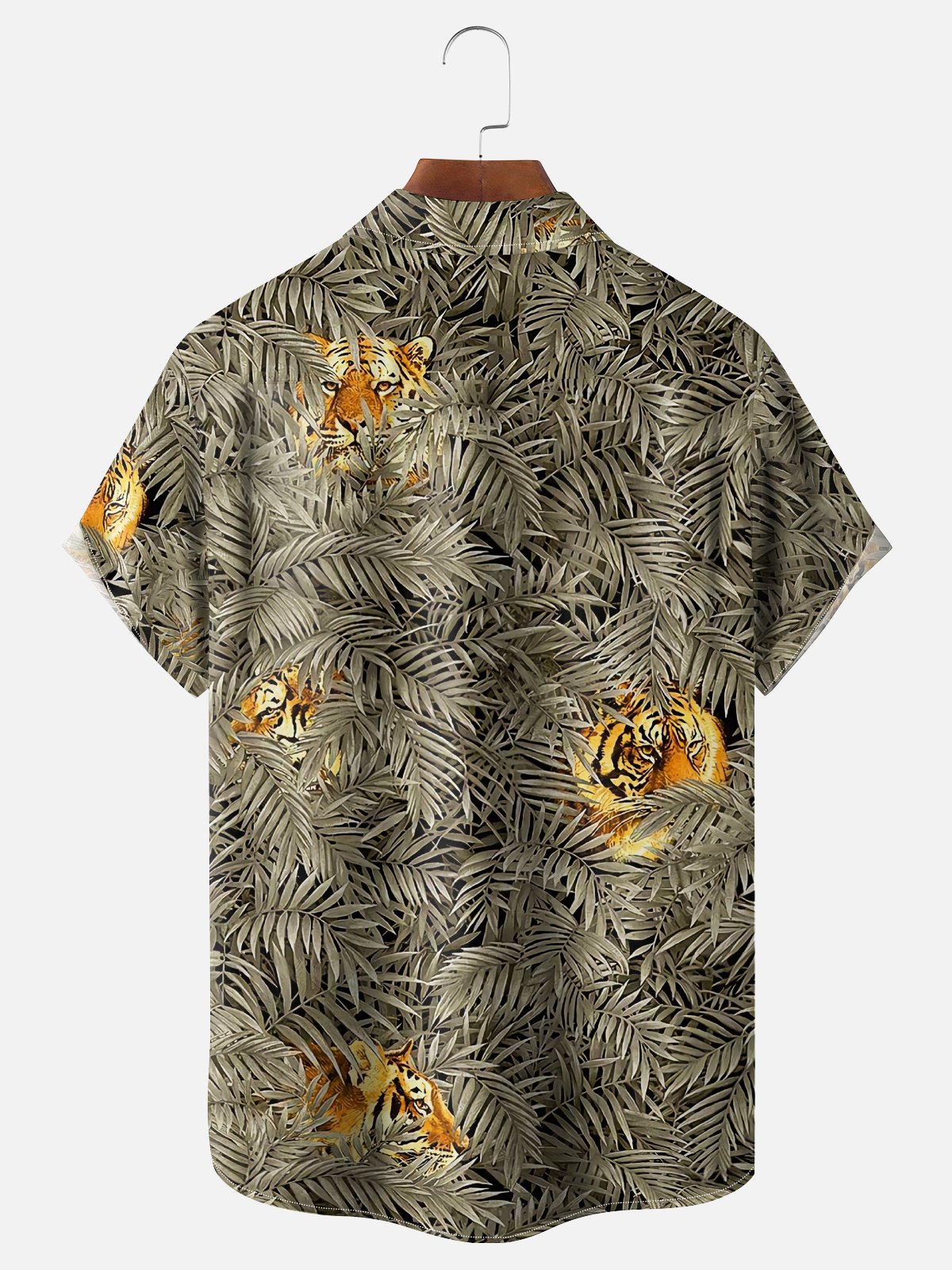 Moisture Wicking Plants Leaf Tiger Chest Pocket Hawaiian Shirt