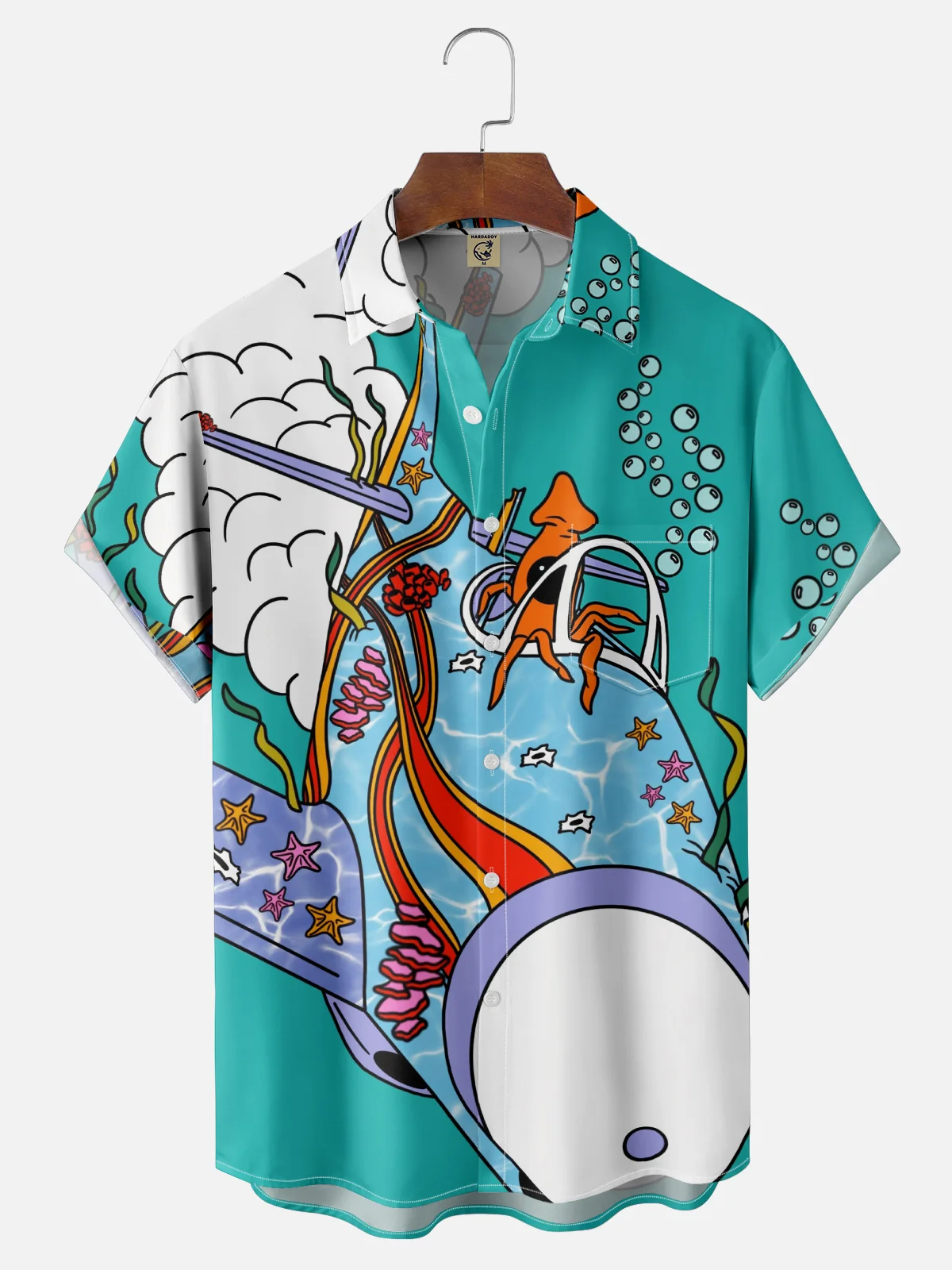 Hardaddy X Artist Janet Johnson Moisture-wicking Marine Plane Octopus Chest Pocket Hawaiian Shirt