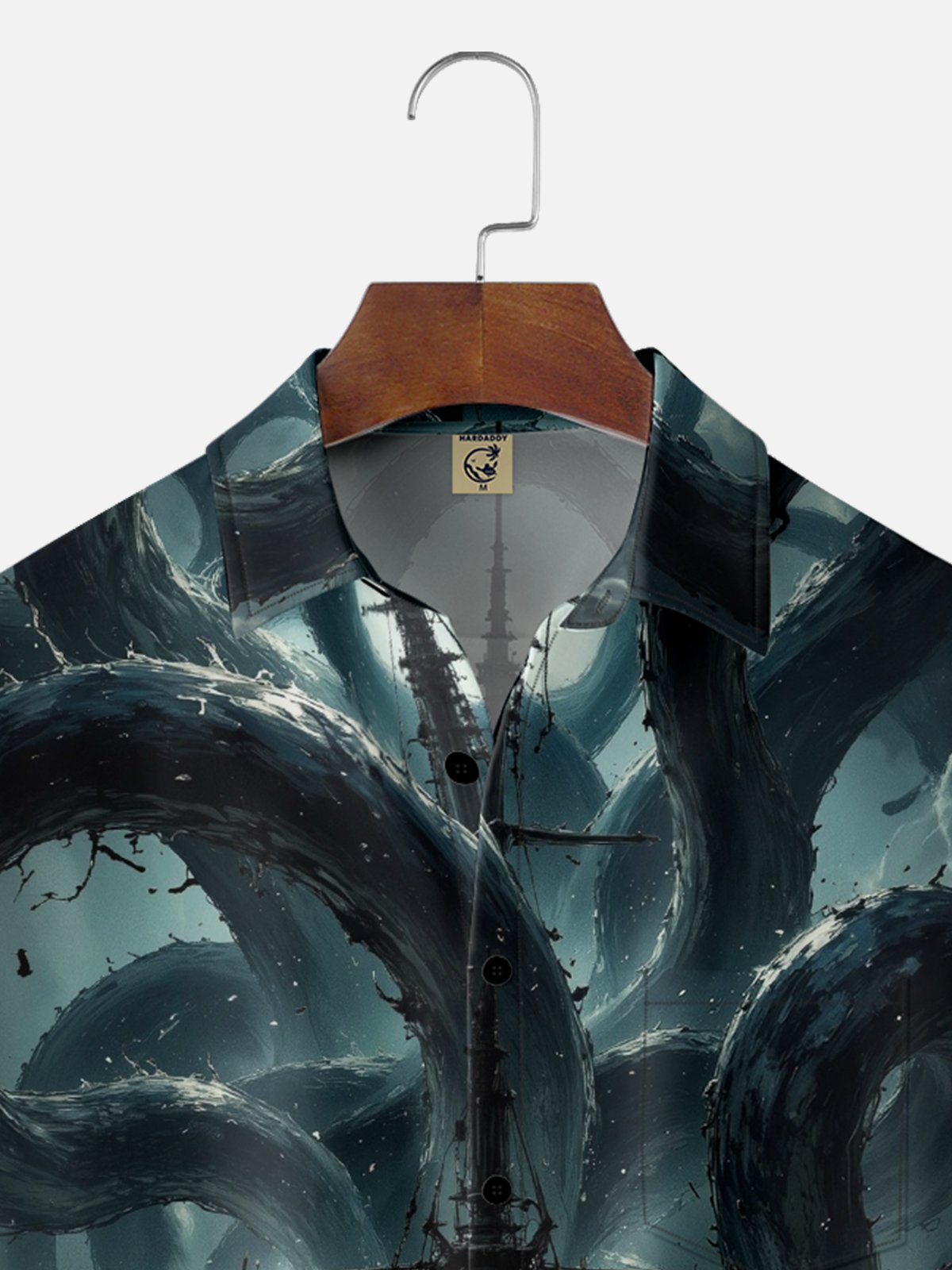 Moisture-Wicking Ombre Abstract Octopus Sailboat Chest Pocket Hawaiian Shirt