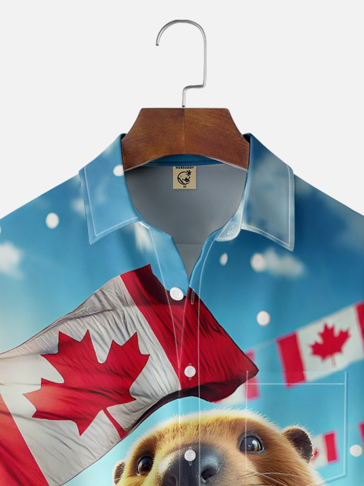Moisture-Wicking Gradient Canadian Groundhog Maple Leaf Chest Pocket Hawaiian Shirt