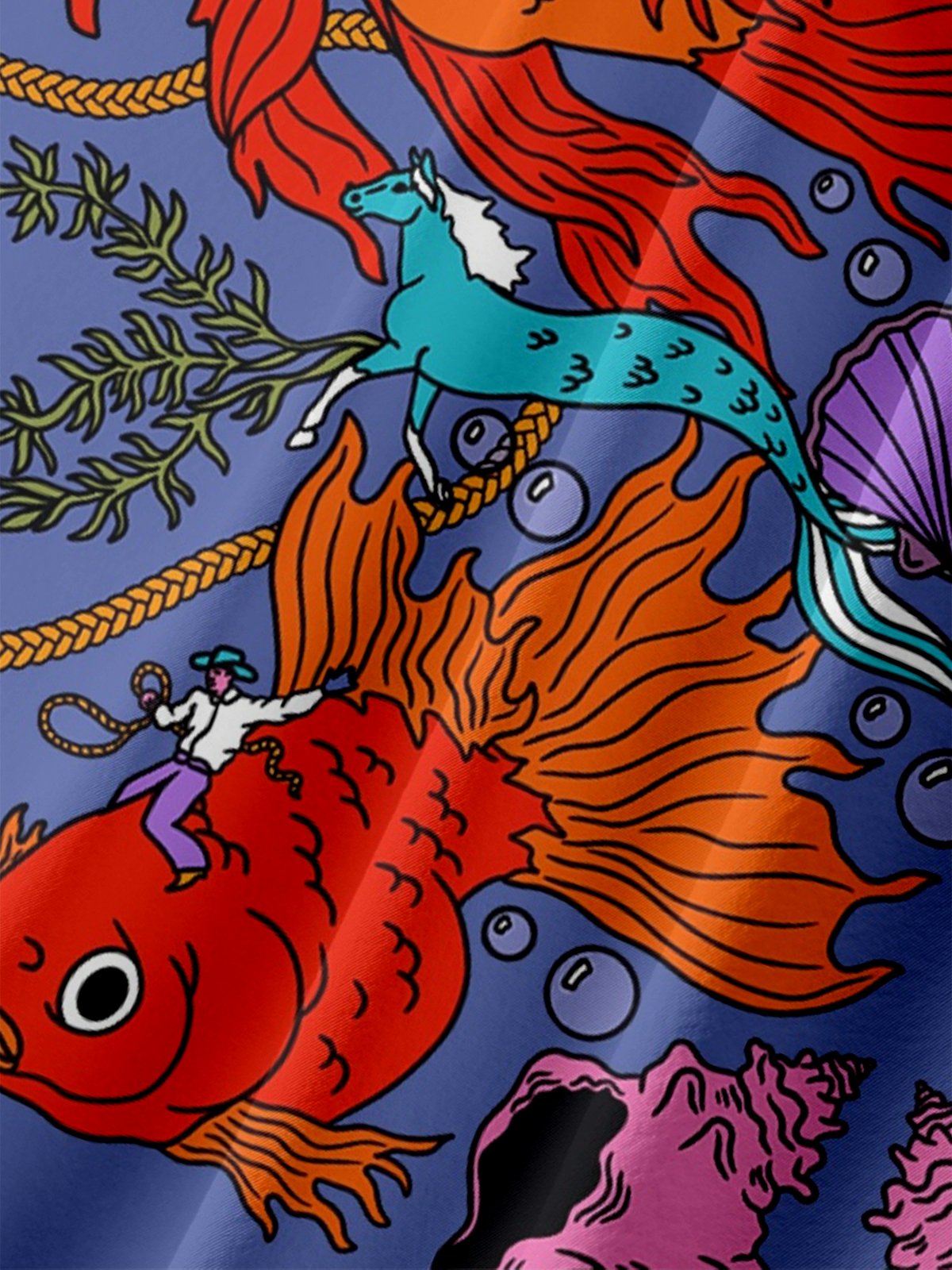 Hardaddy x Janet Johnson Moisture-wicking Art Undersea World Fish Chest Pocket Casual Shirt