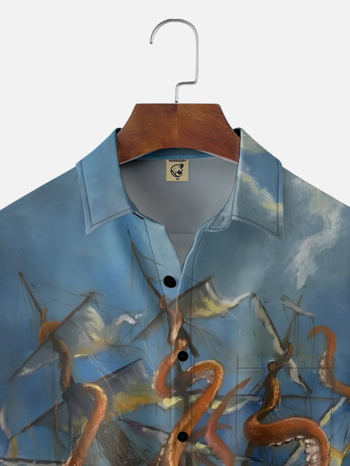 Moisture-Wicking Ombre Abstract Octopus Sailboat Chest Pocket Hawaiian Shirt