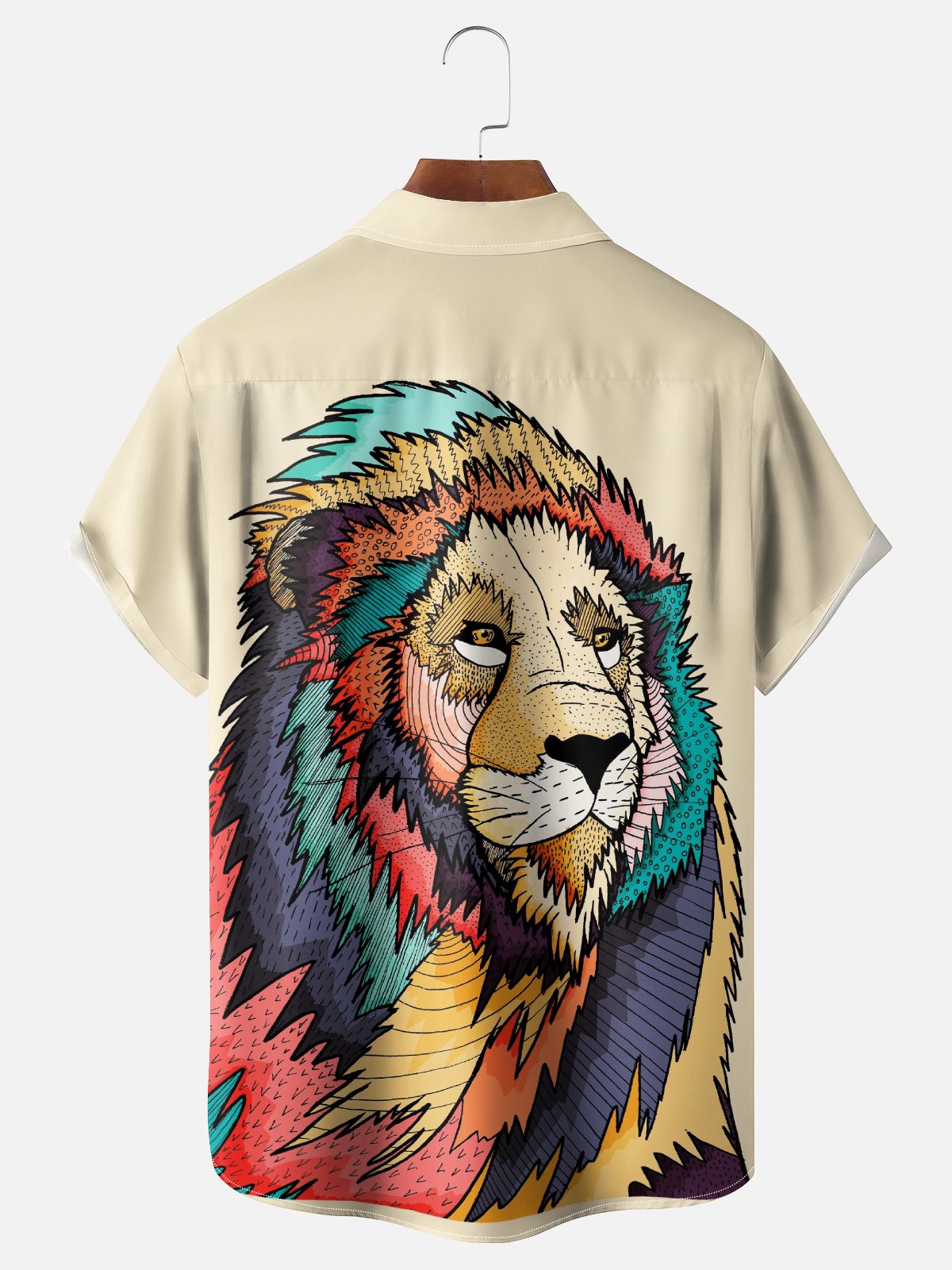 Hardaddy x Stephen Wade Moisture Wicking Abstract Art Lion Chest Pocket Hawaiian Shirt