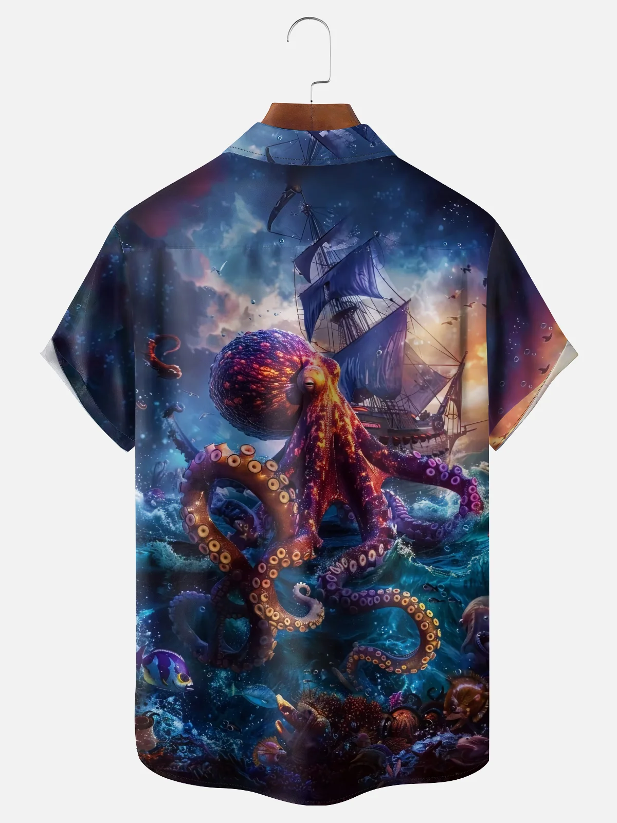 Moisture Wicking Deep Sea Octopus Chest Pocket Hawaiian Shirt