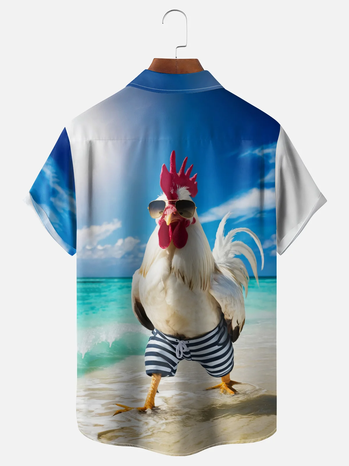 Moisture Wicking Beach Chicken Chest Pocket Hawaiian Shirt
