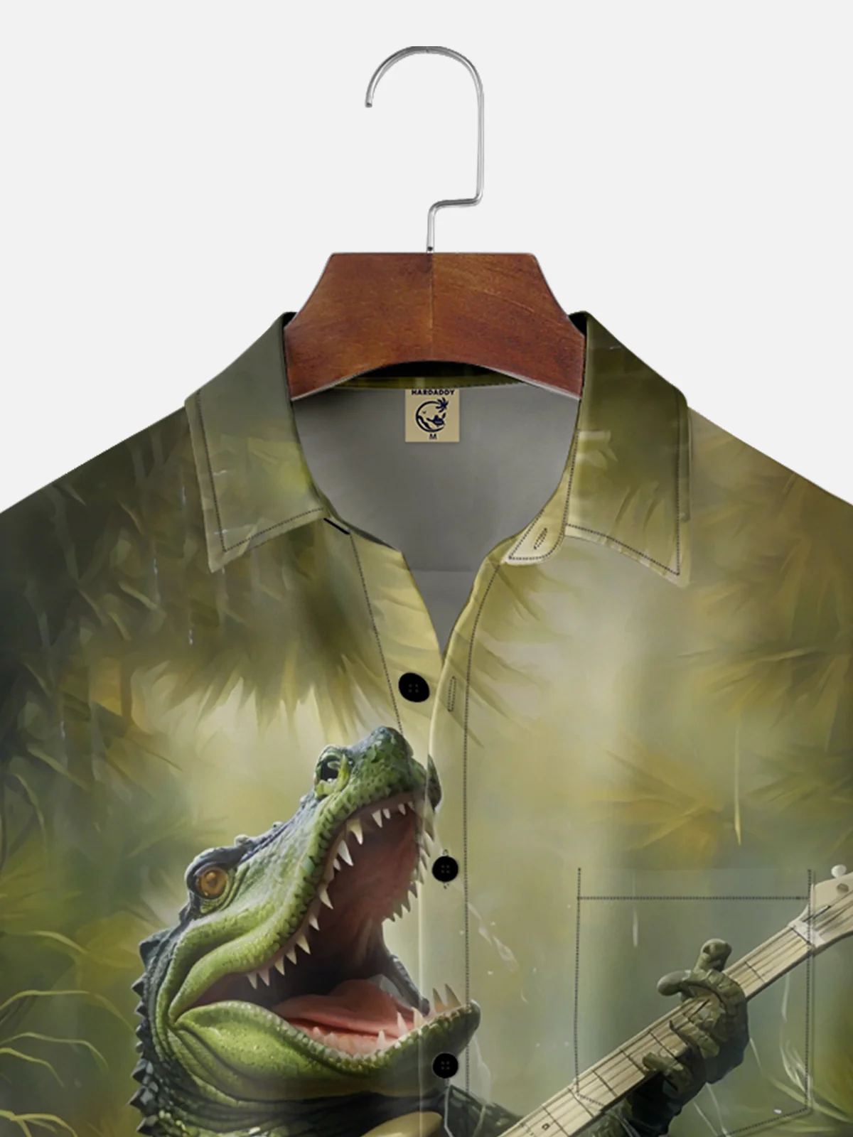 Moisture Wicking Fun Guitar Croc Chest Pocket Hawaiian Shirt