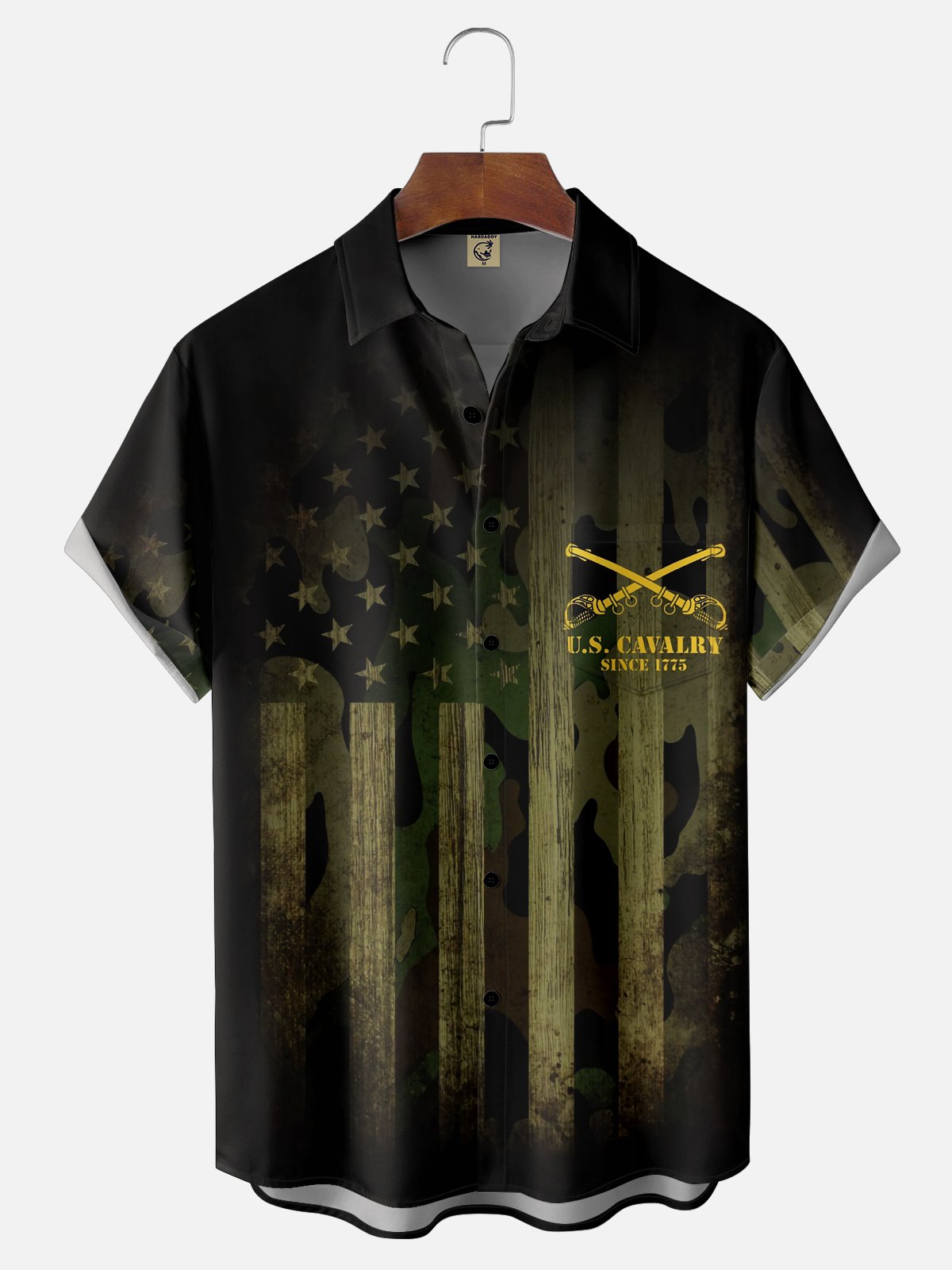 Moisture Wicking US Cavalry Army Branch Chest Pocket Hawaiian Shirt
