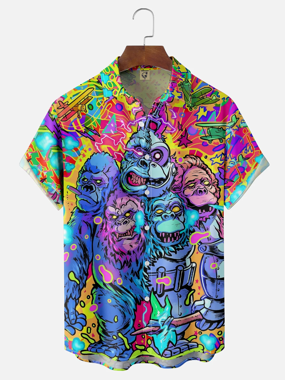 Moisture-wicking Orangutan Cartoon Multicolor Chest Pocket Casual Shirt