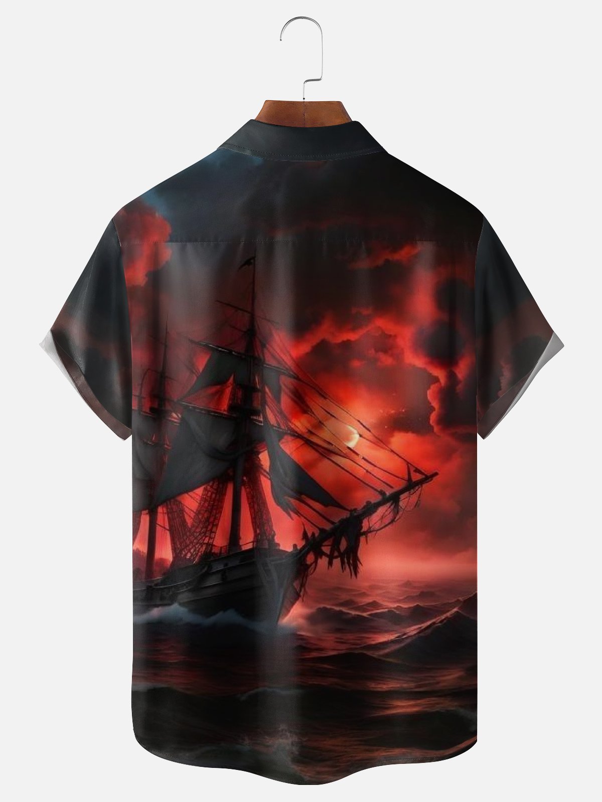 Moisture-wicking Pirate Ship Chest Pocket Casual Shirt