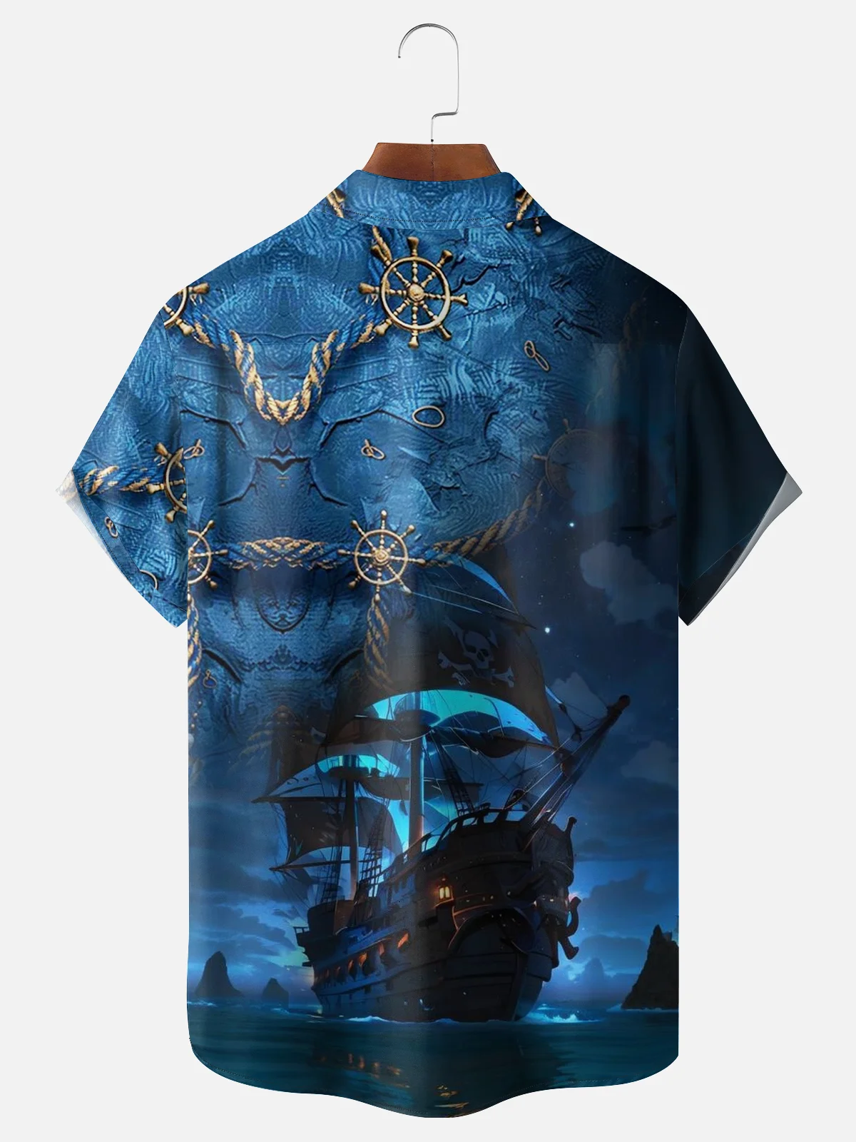 Moisture-wicking Pirate Ship Chest Pocket Casual Shirt