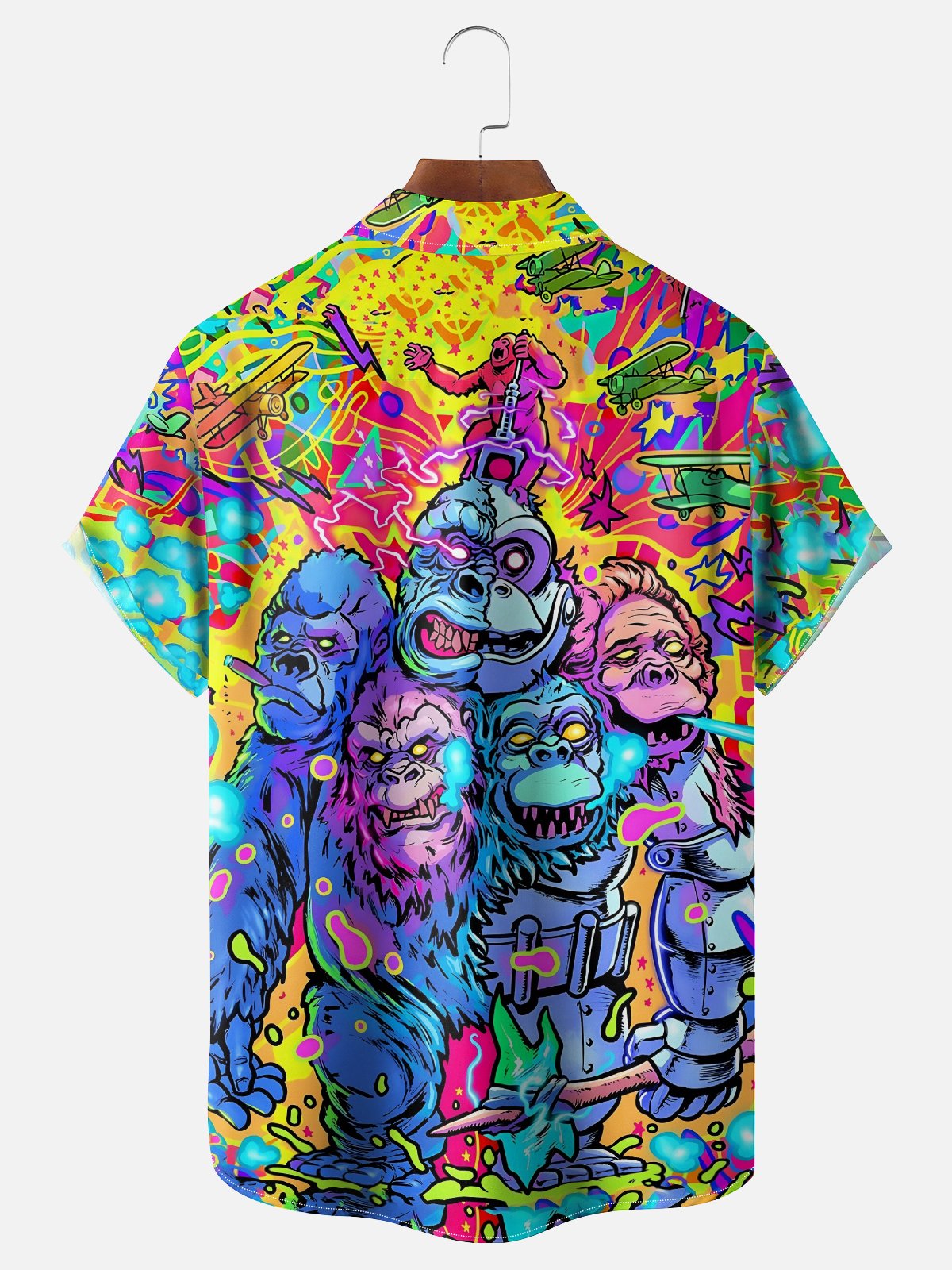 Moisture-wicking Orangutan Cartoon Multicolor Chest Pocket Casual Shirt