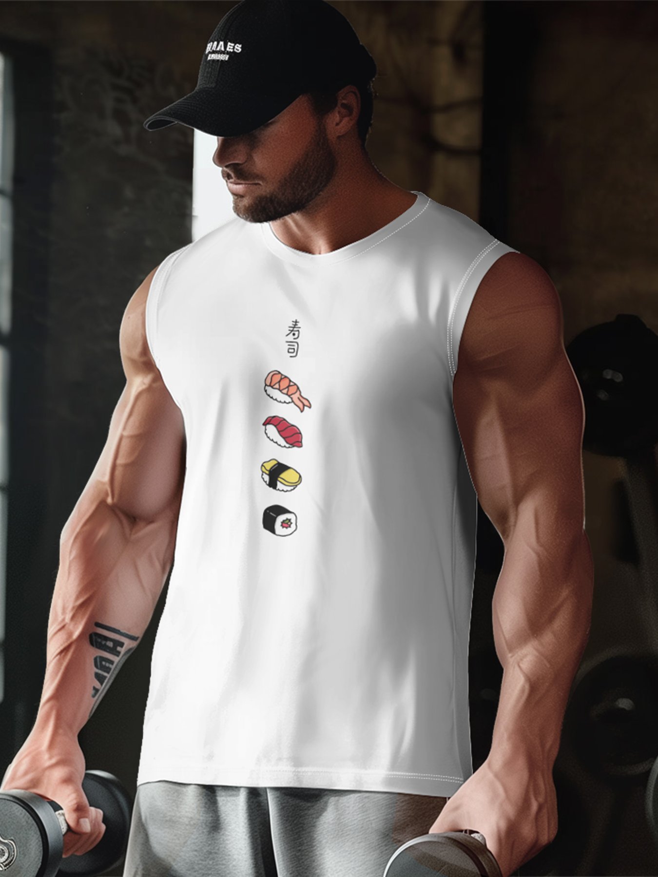 Hardaddy X Artist Kimprut Imut Mens Crewneck Tank Tops Sushi Beach Sleeveless Shirt
