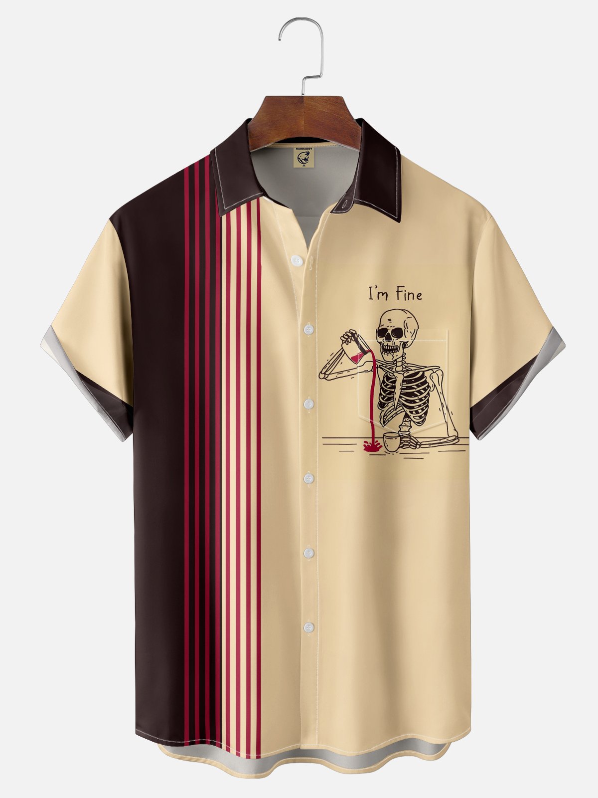 Hardaddy x Kimprut Imut Moisture wicking Retro Fun Skull Chest Pocket Hawaiian Shirt