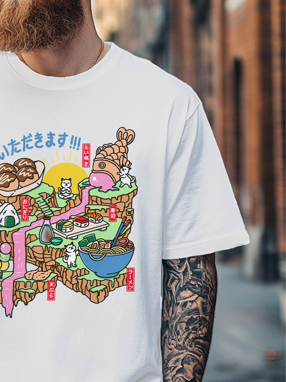 Hardaddy x Kimprut Imut Men's Japanese American Cat Art Fitted T-shirts