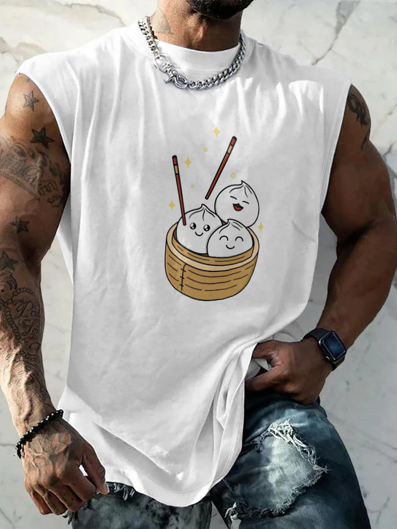 Hardaddy X Artist Kimprut Imut Mens Crewneck Tank Tops Xiao Long Bao Beach Sleeveless Shirt