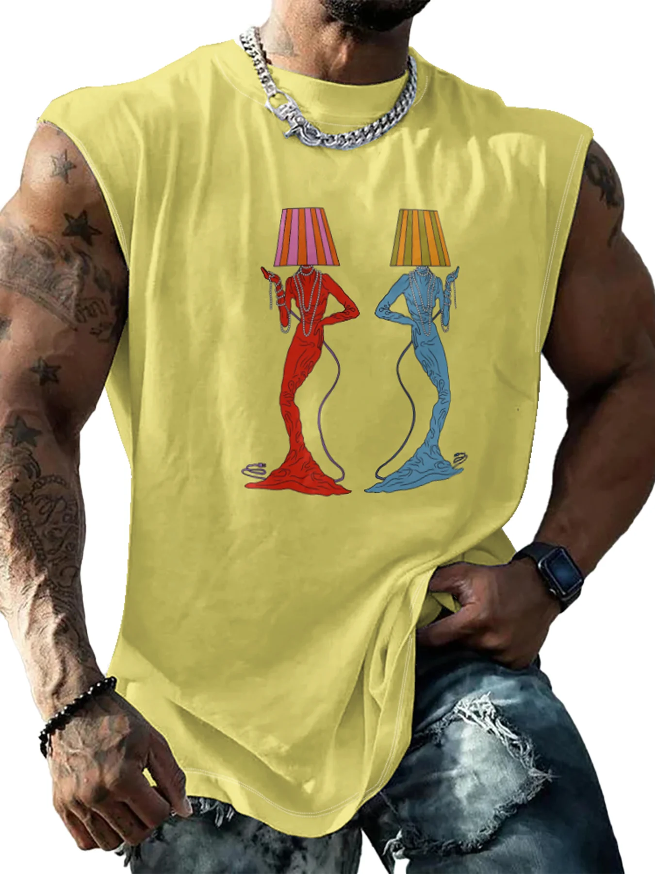 Hardaddy X Artist Janet Johnson Mens Crewneck Tank Tops Mermaid Table Lamp Beach Sleeveless Shirt