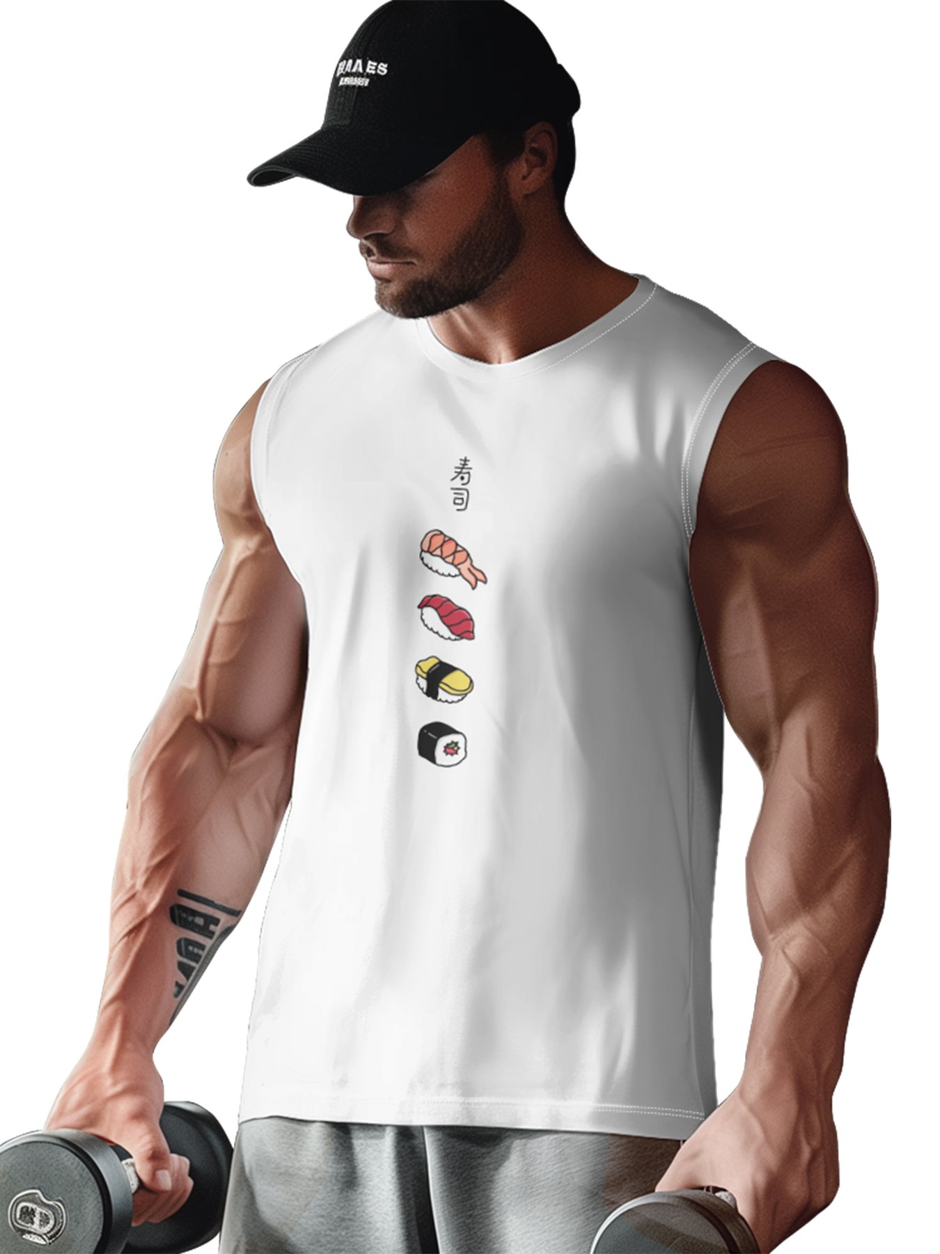 Hardaddy X Artist Kimprut Imut Mens Crewneck Tank Tops Sushi Beach Sleeveless Shirt