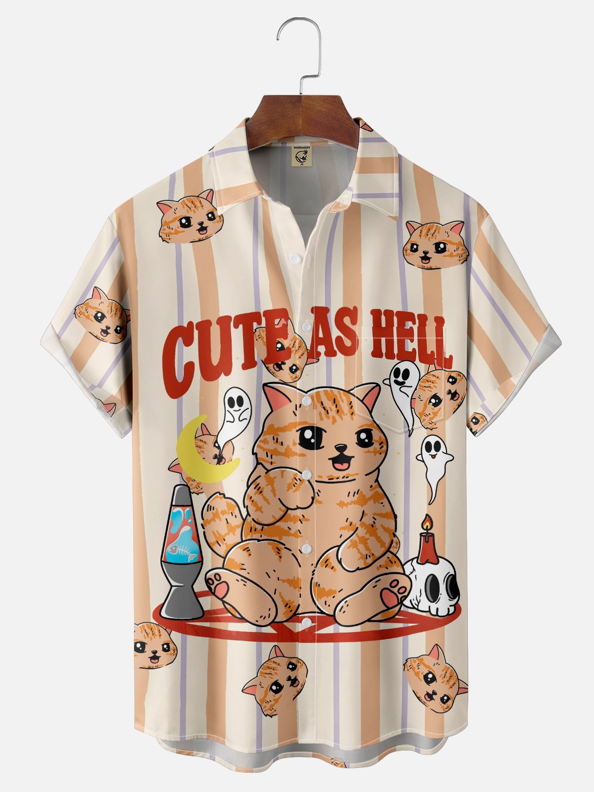 Hardaddy x Kimprut Imut Moisture Wicking Fun Text Cat Chest Pocket Hawaiian Shirt