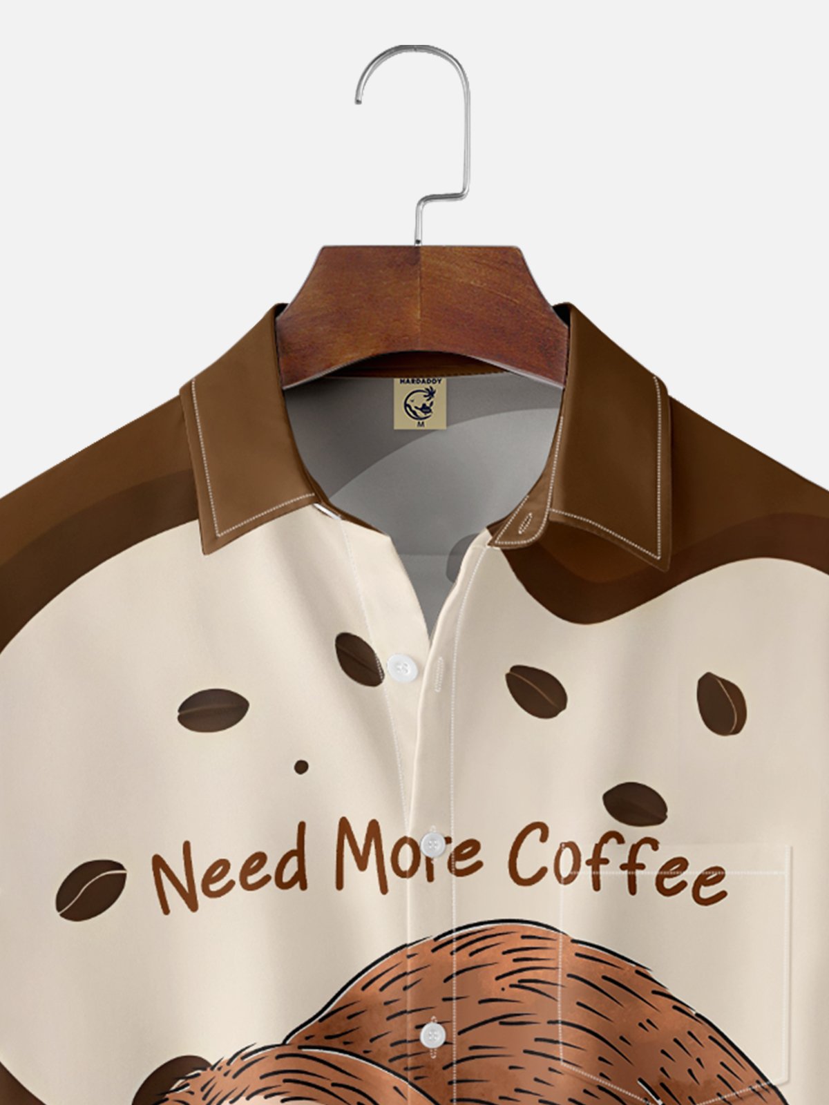 Hardaddy x Kimprut Imut Moisture Wicking Sloth Coffee Font Chest Pocket Hawaiian Shirt