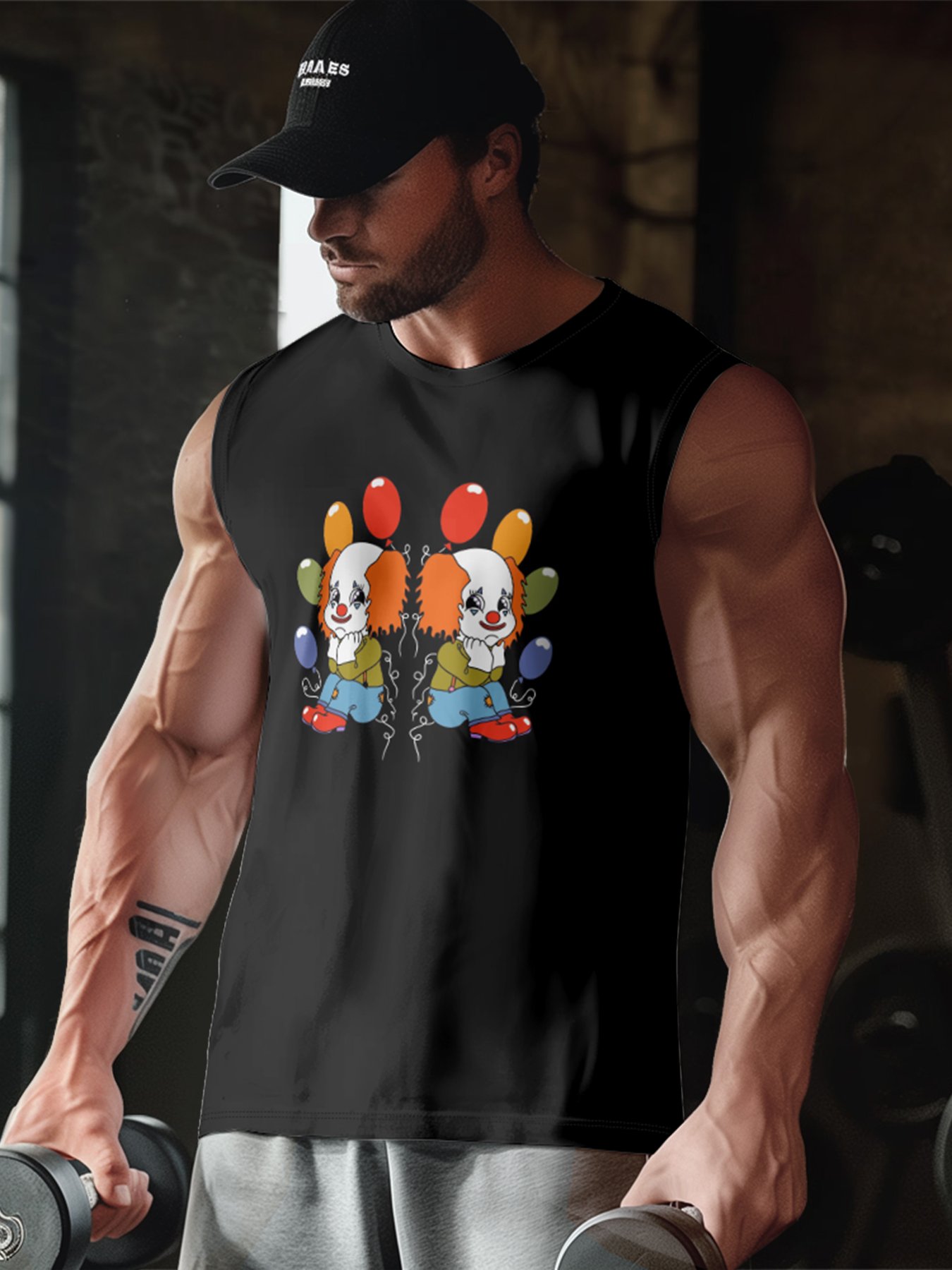 Hardaddy X Artist Janet Johnson Mens Crewneck Tank Tops Clown Beach Sleeveless Shirt