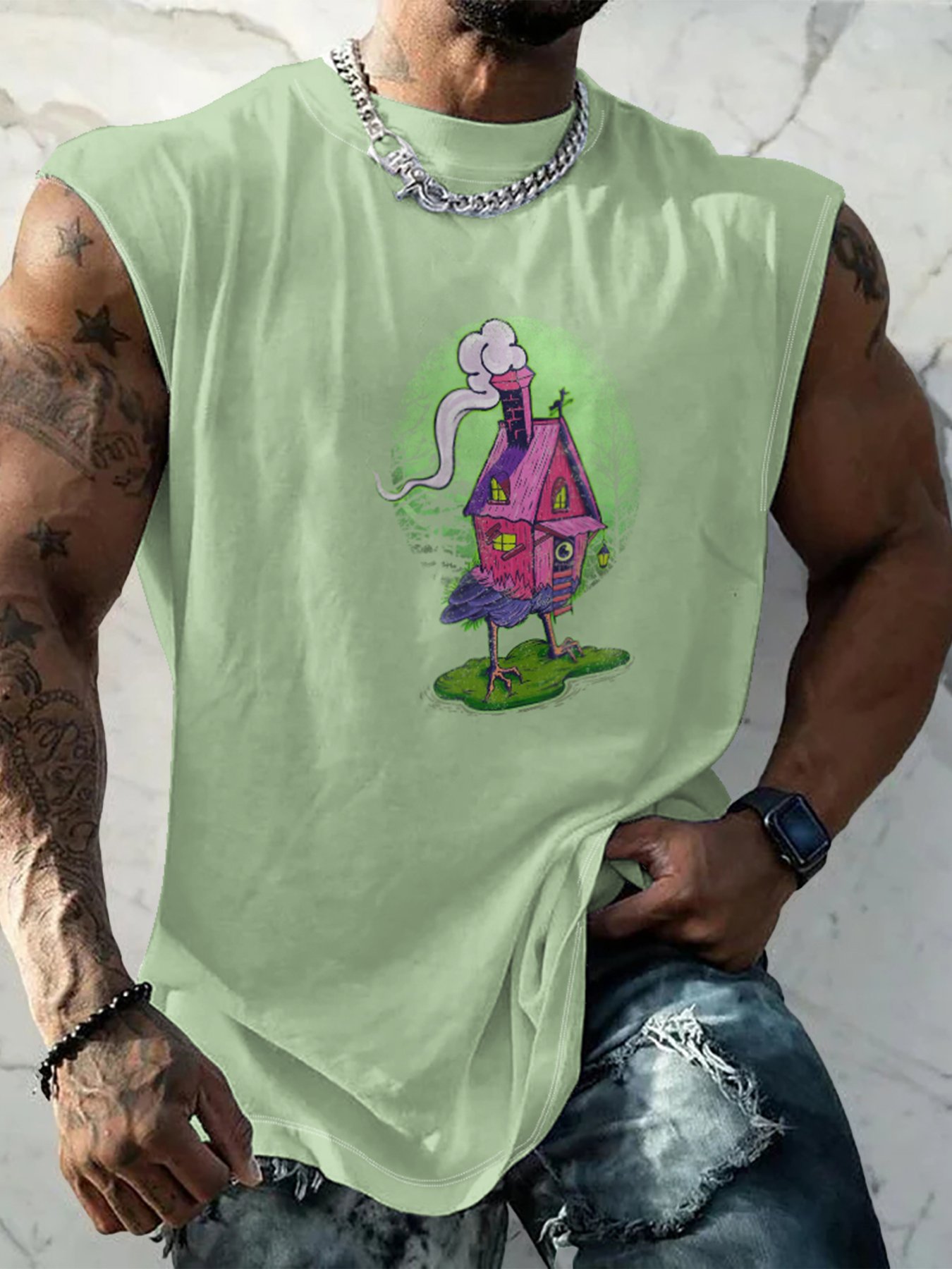 Hardaddy X Artist Marcio Lima Mens Crewneck Tank Tops House Chicken Beach Sleeveless Shirt