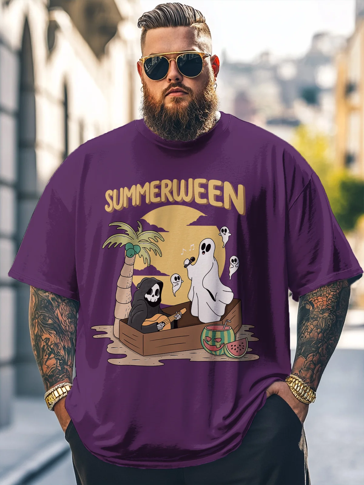 Hardaddy x Kimprut Imut Big Size Men's Summer Halloween Skull Art Loose T-shirt