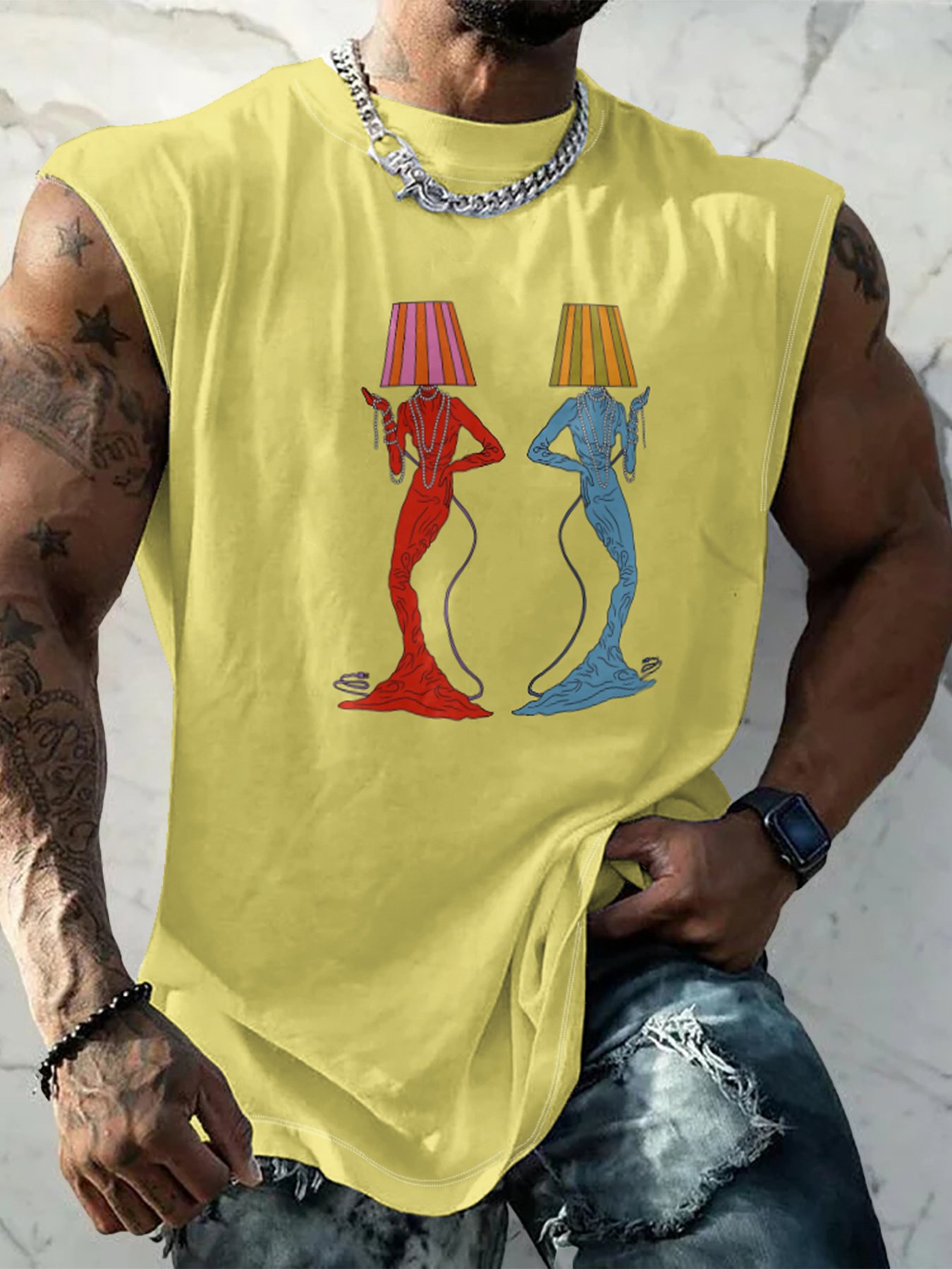 Hardaddy X Artist Janet Johnson Mens Crewneck Tank Tops Mermaid Table Lamp Beach Sleeveless Shirt