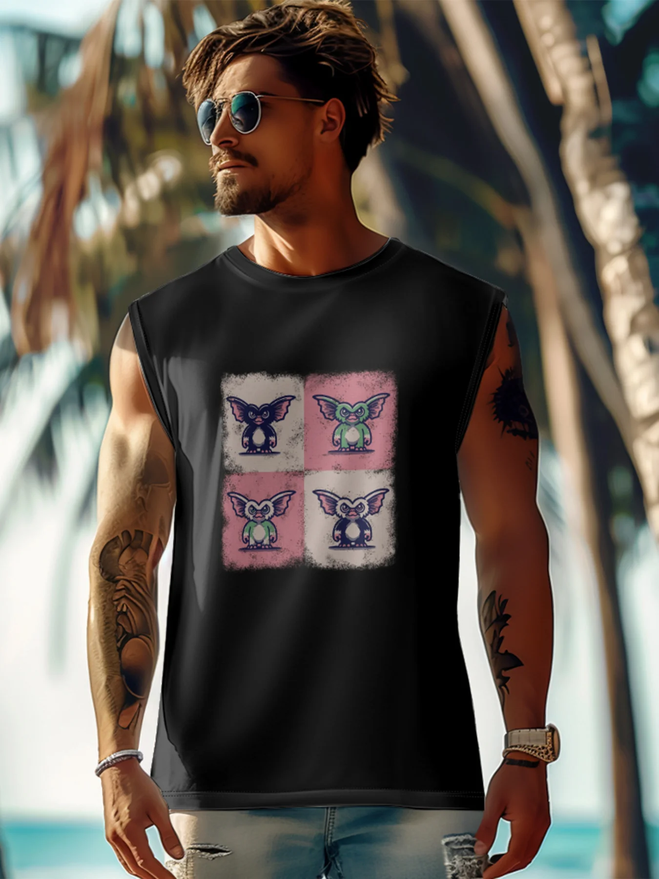 Hardaddy X Artist Marcio Lima Mens Crewneck Tank Tops Bat Beach Sleeveless Shirt