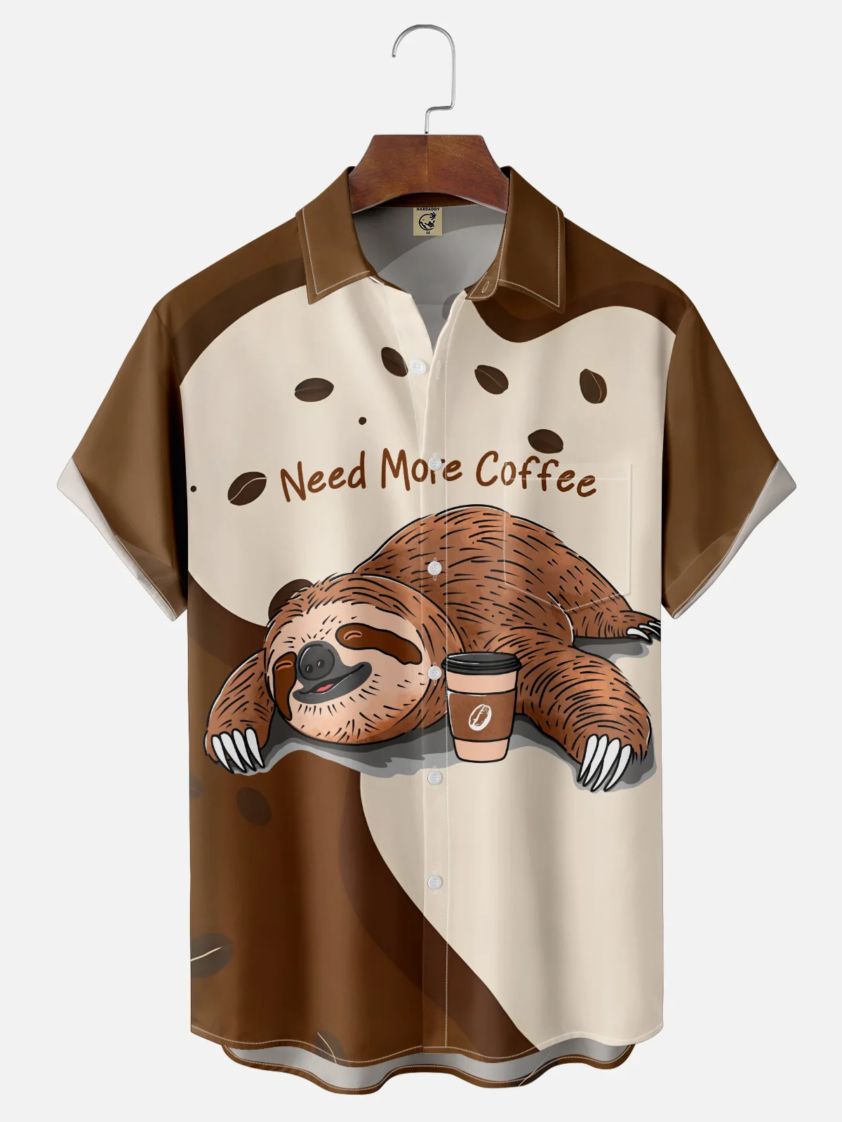 Hardaddy x Kimprut Imut Moisture Wicking Sloth Coffee Font Chest Pocket Hawaiian Shirt