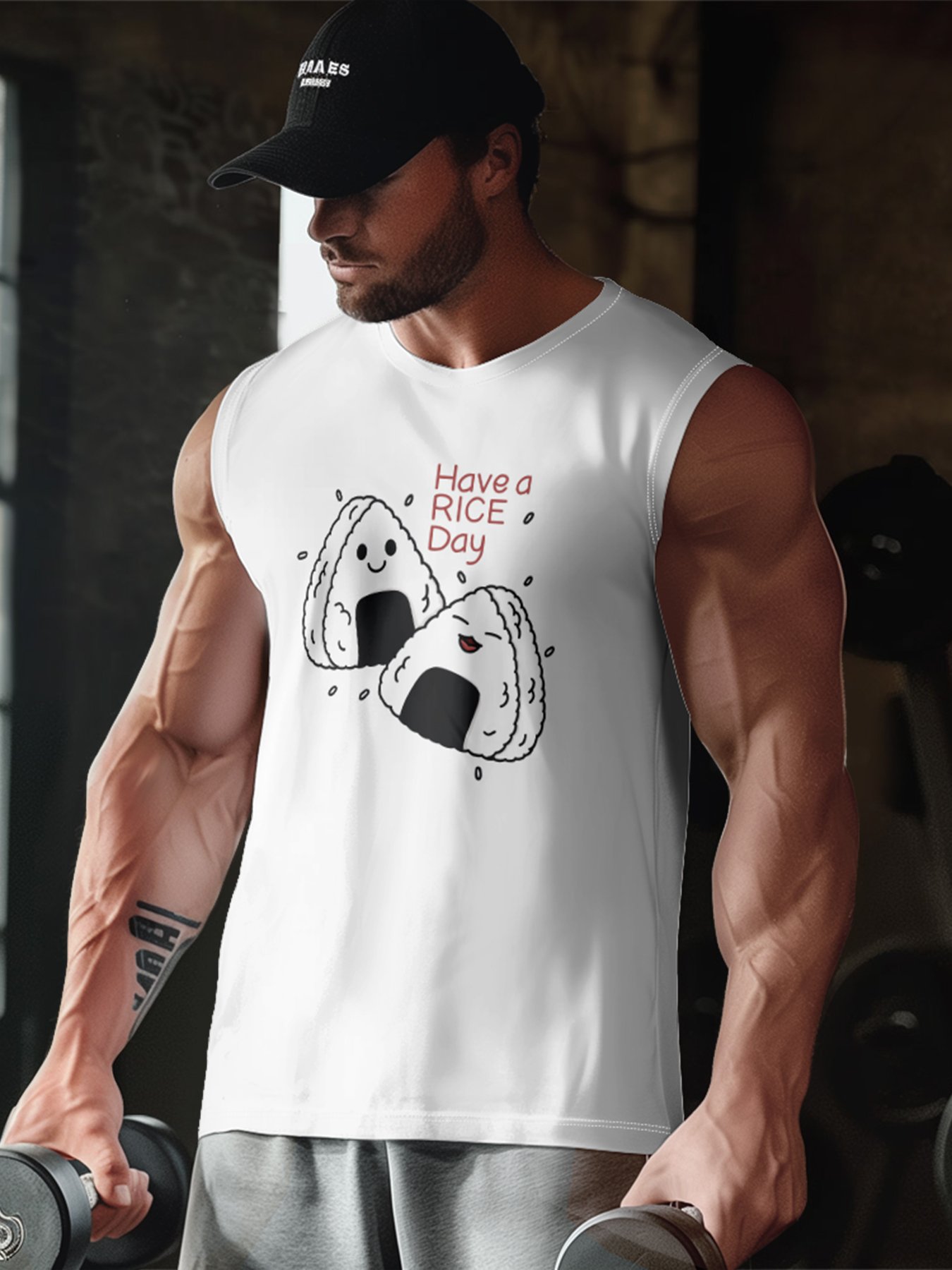 Hardaddy X Artist Kimprut Imut Mens Crewneck Tank Tops Japanese Rice Balls Beach Sleeveless Shirt