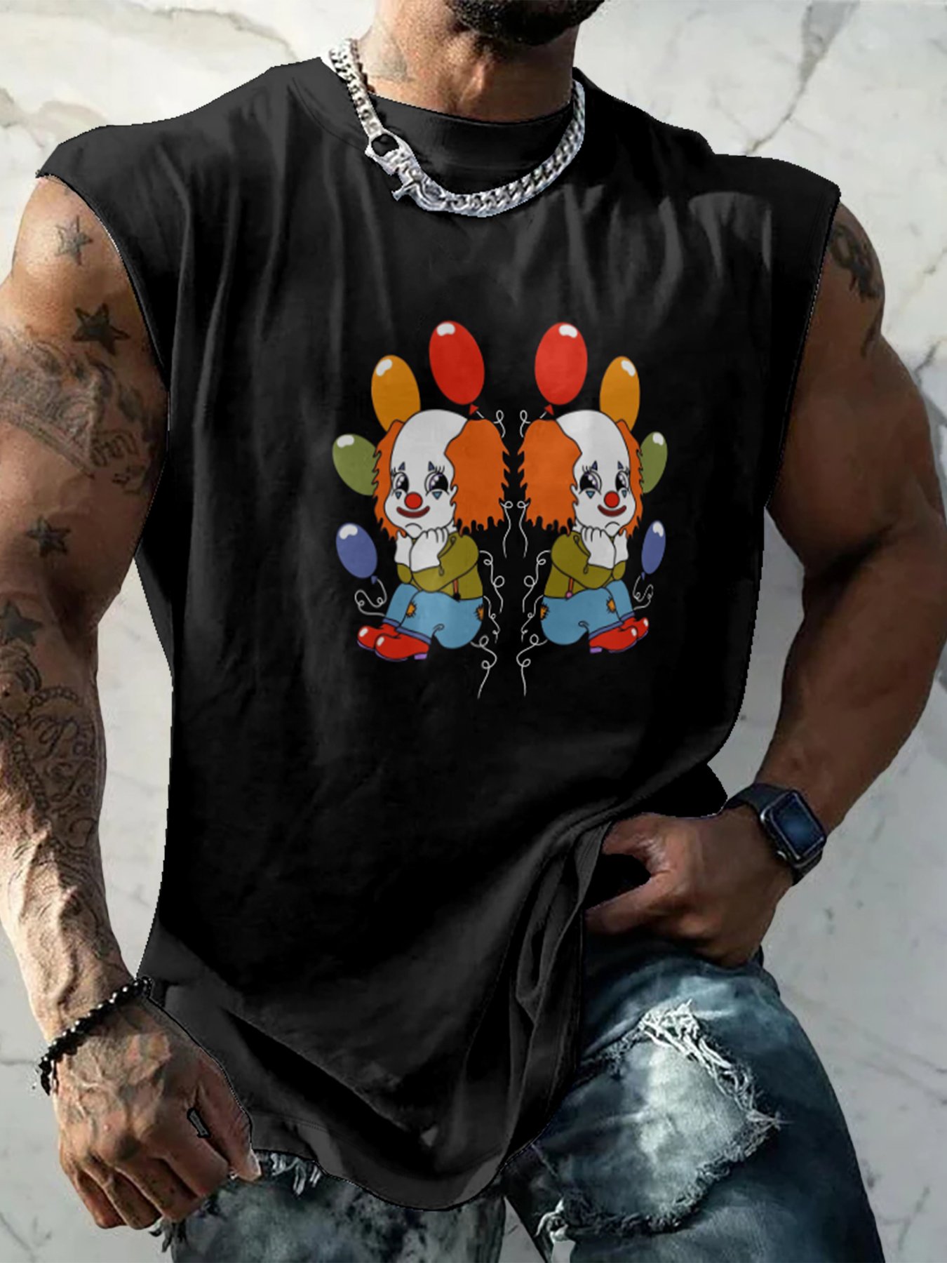 Hardaddy X Artist Janet Johnson Mens Crewneck Tank Tops Clown Beach Sleeveless Shirt
