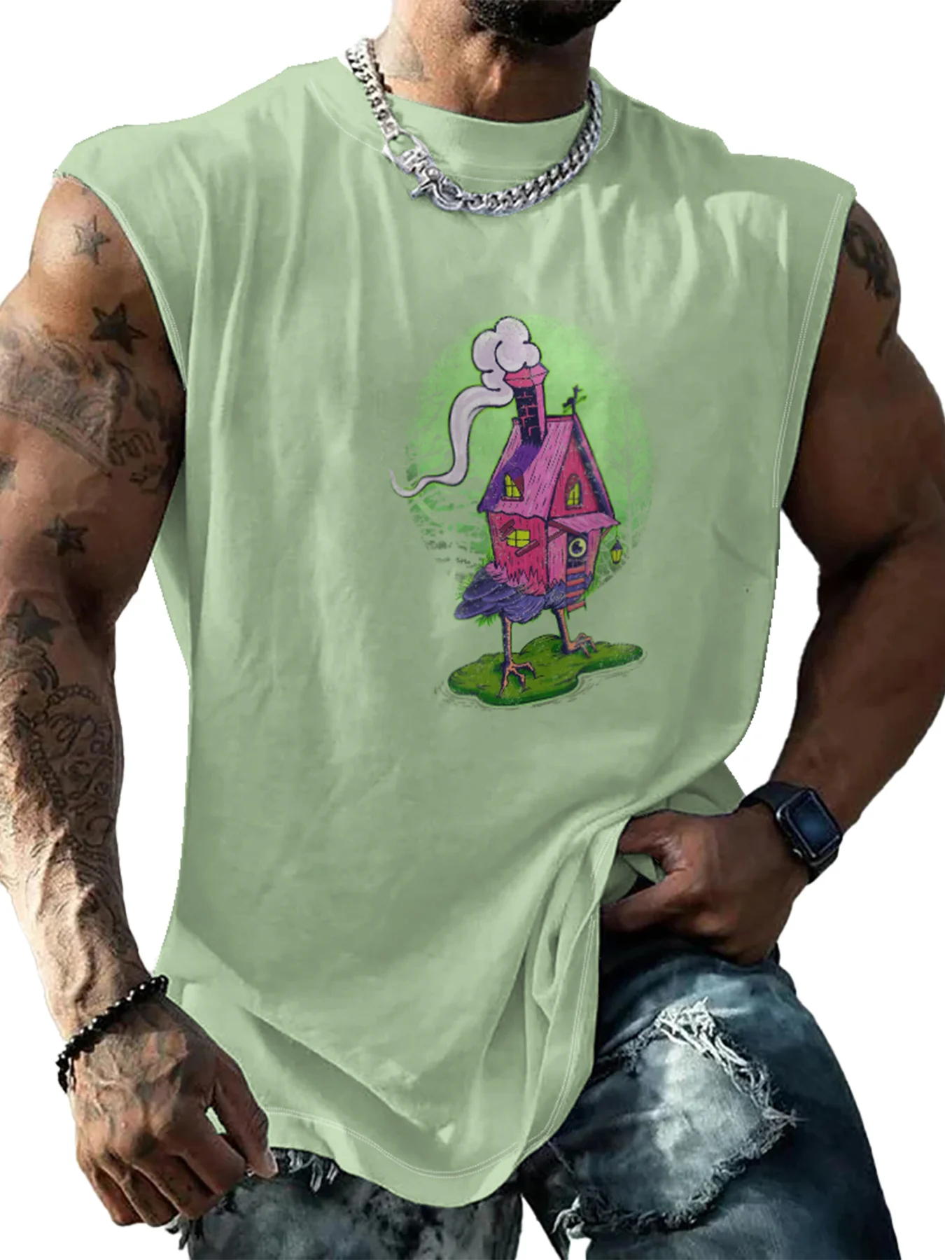 Hardaddy X Artist Marcio Lima Mens Crewneck Tank Tops House Chicken Beach Sleeveless Shirt