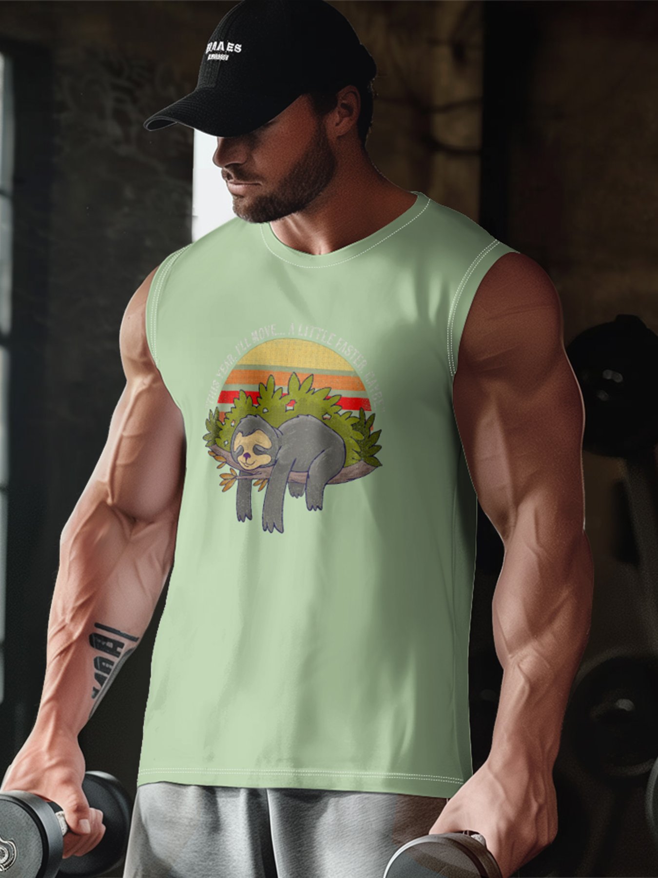 Hardaddy X Artist Marcio Lima Mens Crewneck Tank Tops Sloth Beach Sleeveless Shirt