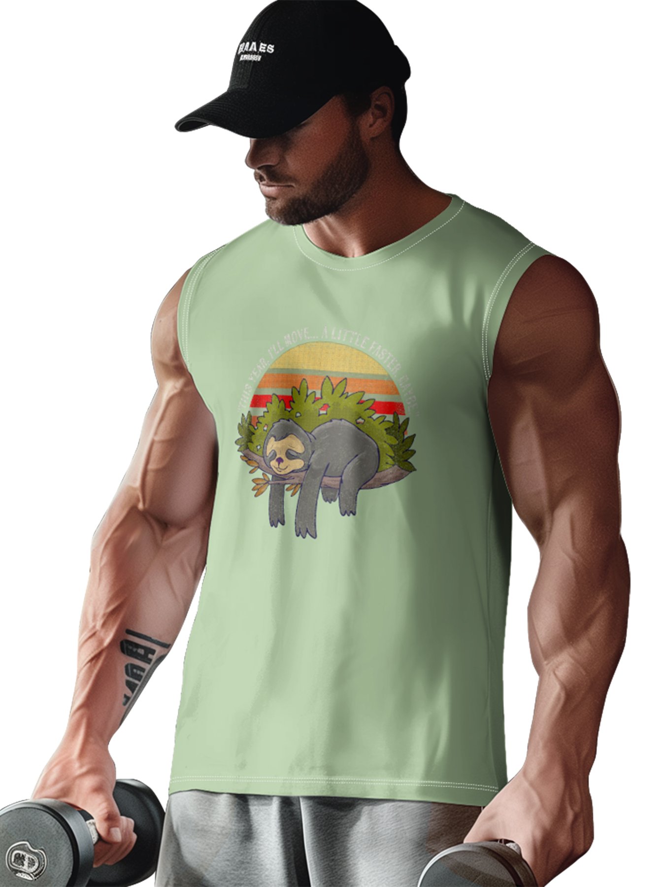 Hardaddy X Artist Marcio Lima Mens Crewneck Tank Tops Sloth Beach Sleeveless Shirt