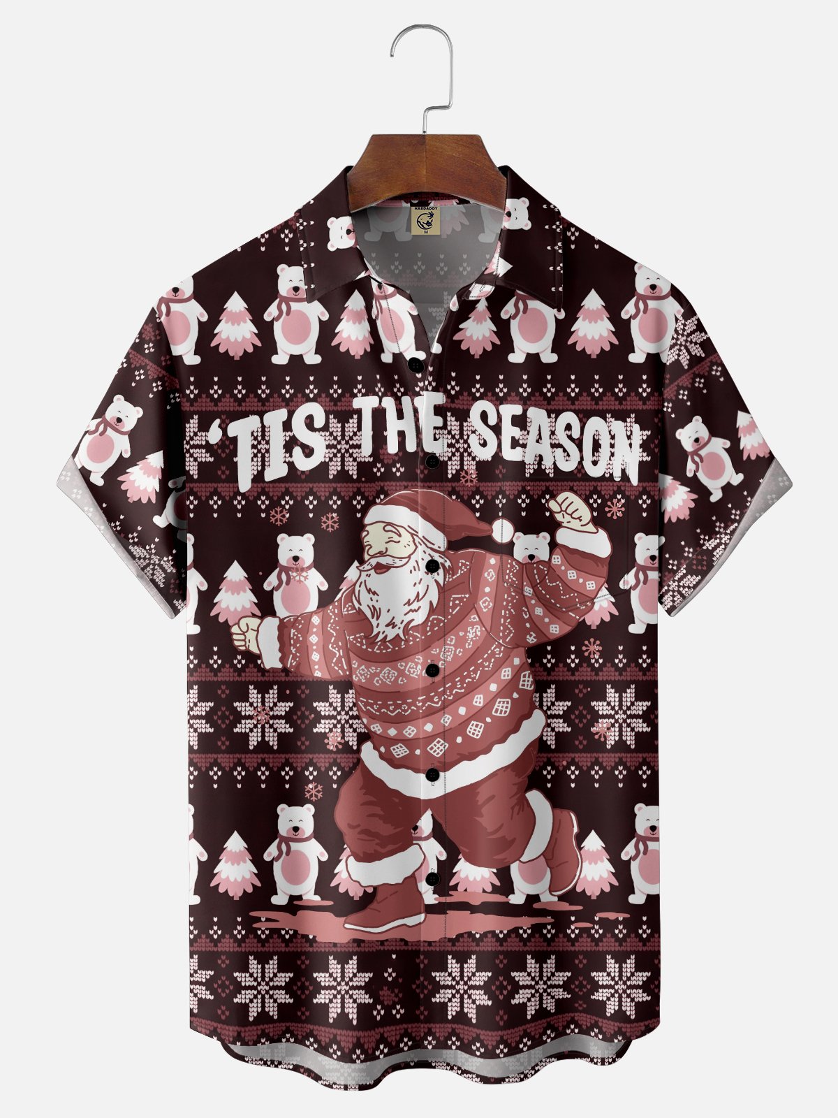 Hardaddy x Kimprut Imut Moisture Wicking Fun Text Dancing Santa Chest Pocket Hawaiian Shirt
