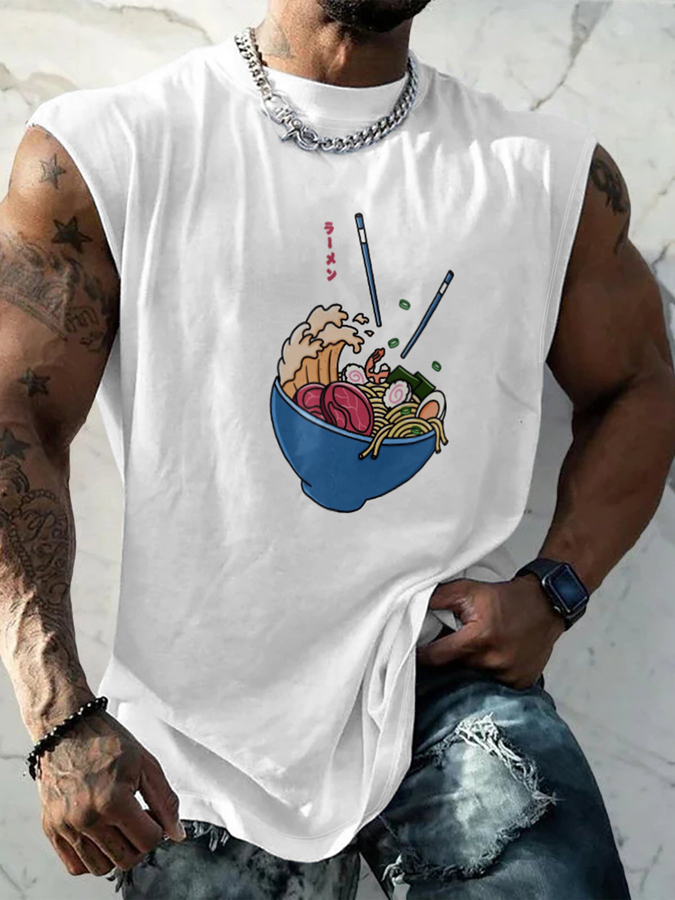 Hardaddy X Artist Kimprut Imut Mens Crewneck Tank Tops Japanese Ramen Beach Sleeveless Shirt