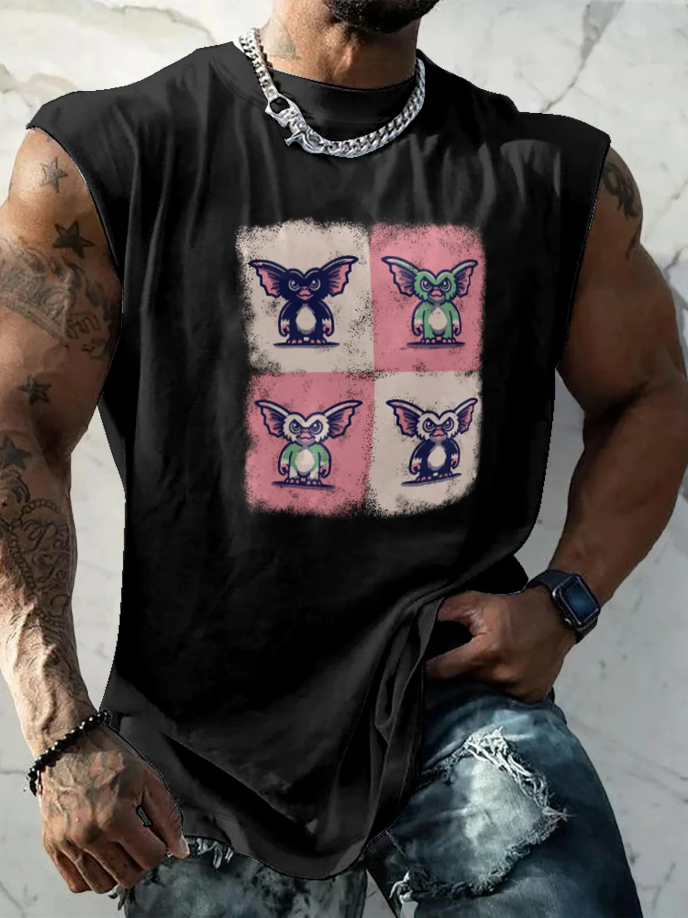 Hardaddy X Artist Marcio Lima Mens Crewneck Tank Tops Bat Beach Sleeveless Shirt