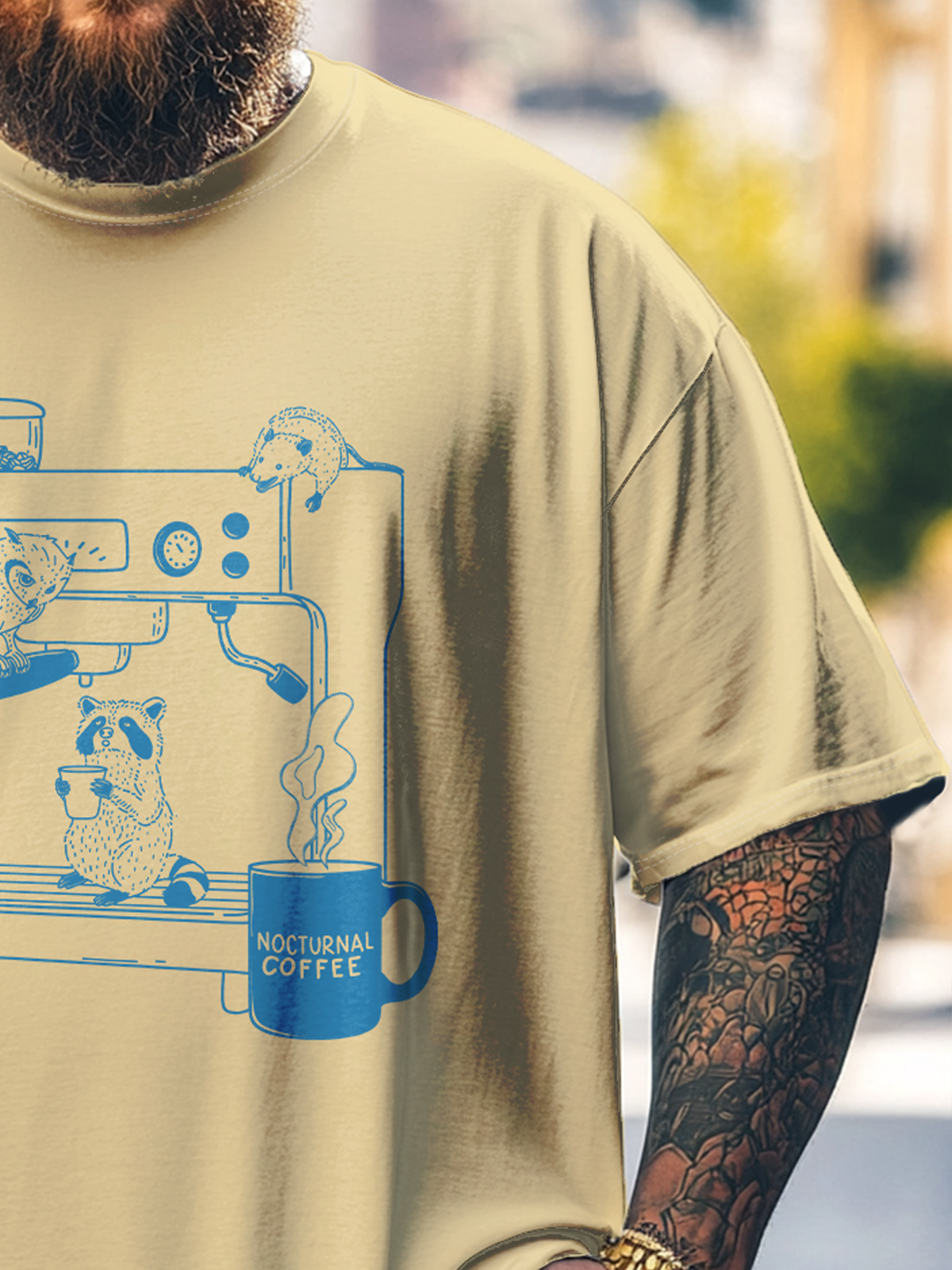 Hardaddy x Kimprut Imut Big Size Men's Raccoon Fun Sewing Machine Art Loose T-shirt
