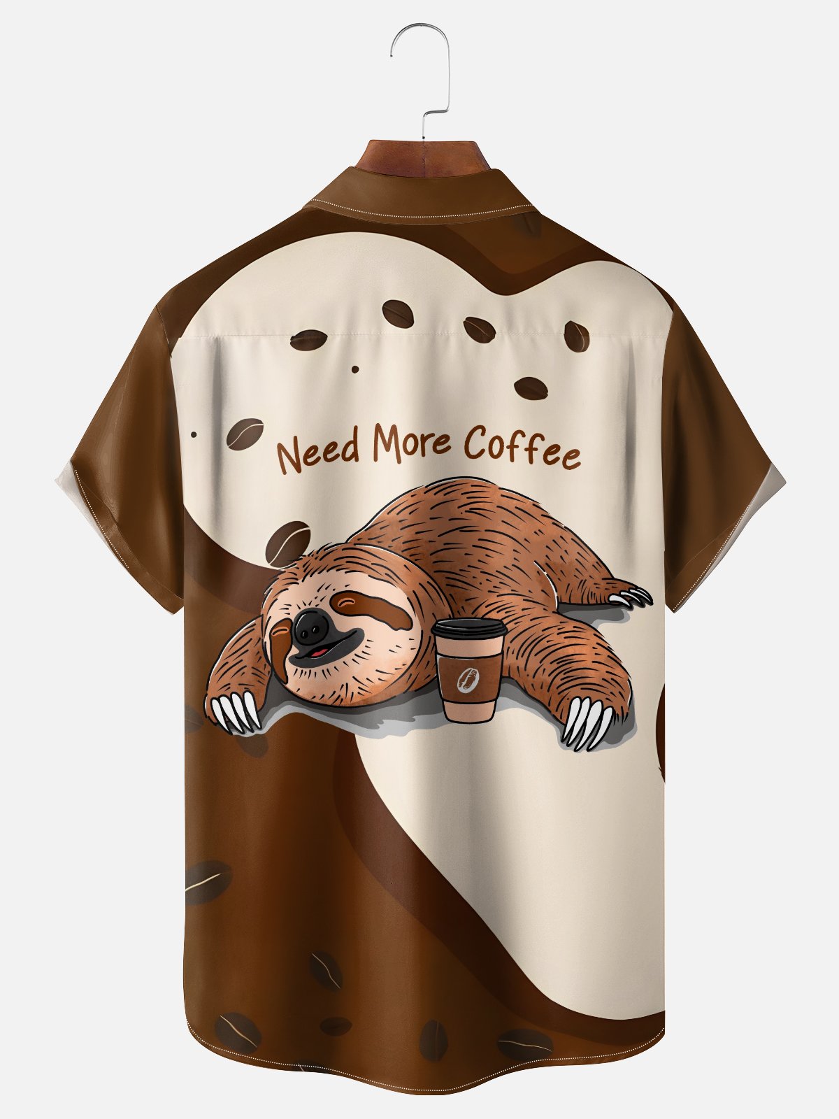 Hardaddy x Kimprut Imut Moisture Wicking Sloth Coffee Font Chest Pocket Hawaiian Shirt