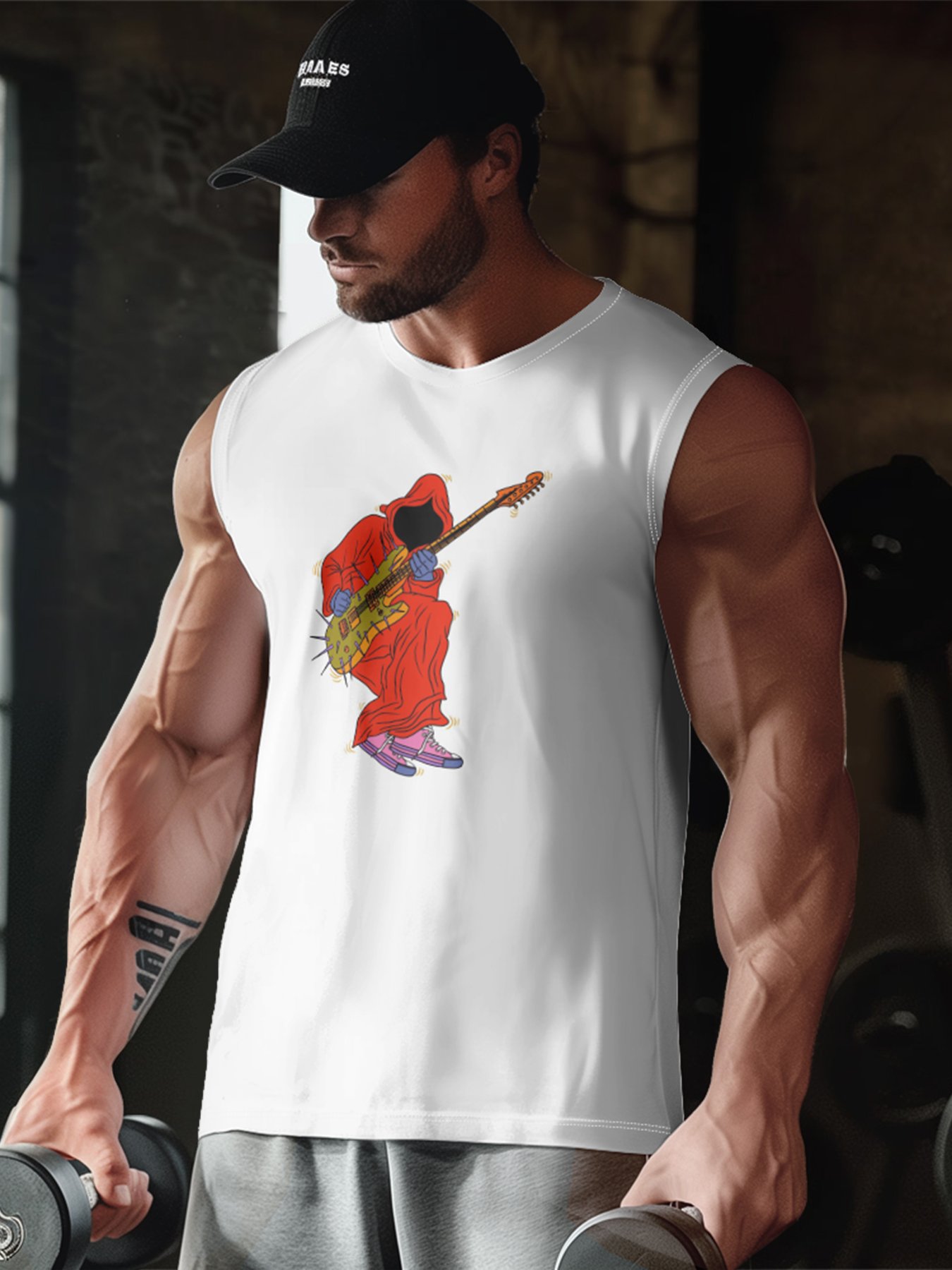 Hardaddy X Artist Janet Johnson Mens Crewneck Tank Tops Ghost Playing Guitar Beach Sleeveless Shirt