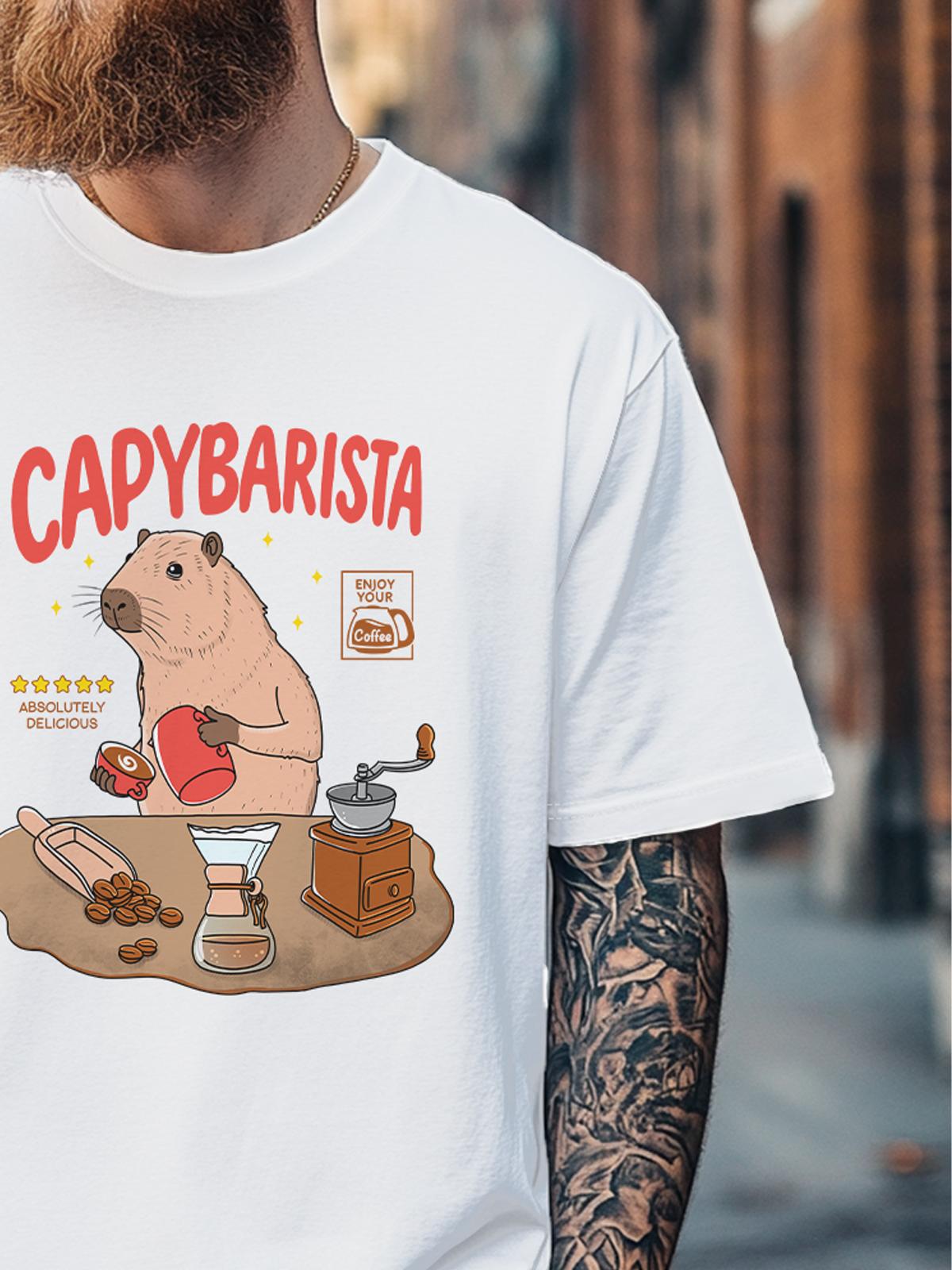 Hardaddy x Kimprut Imut Men's Guinea Pig Coffee Art Fitted T-shirts