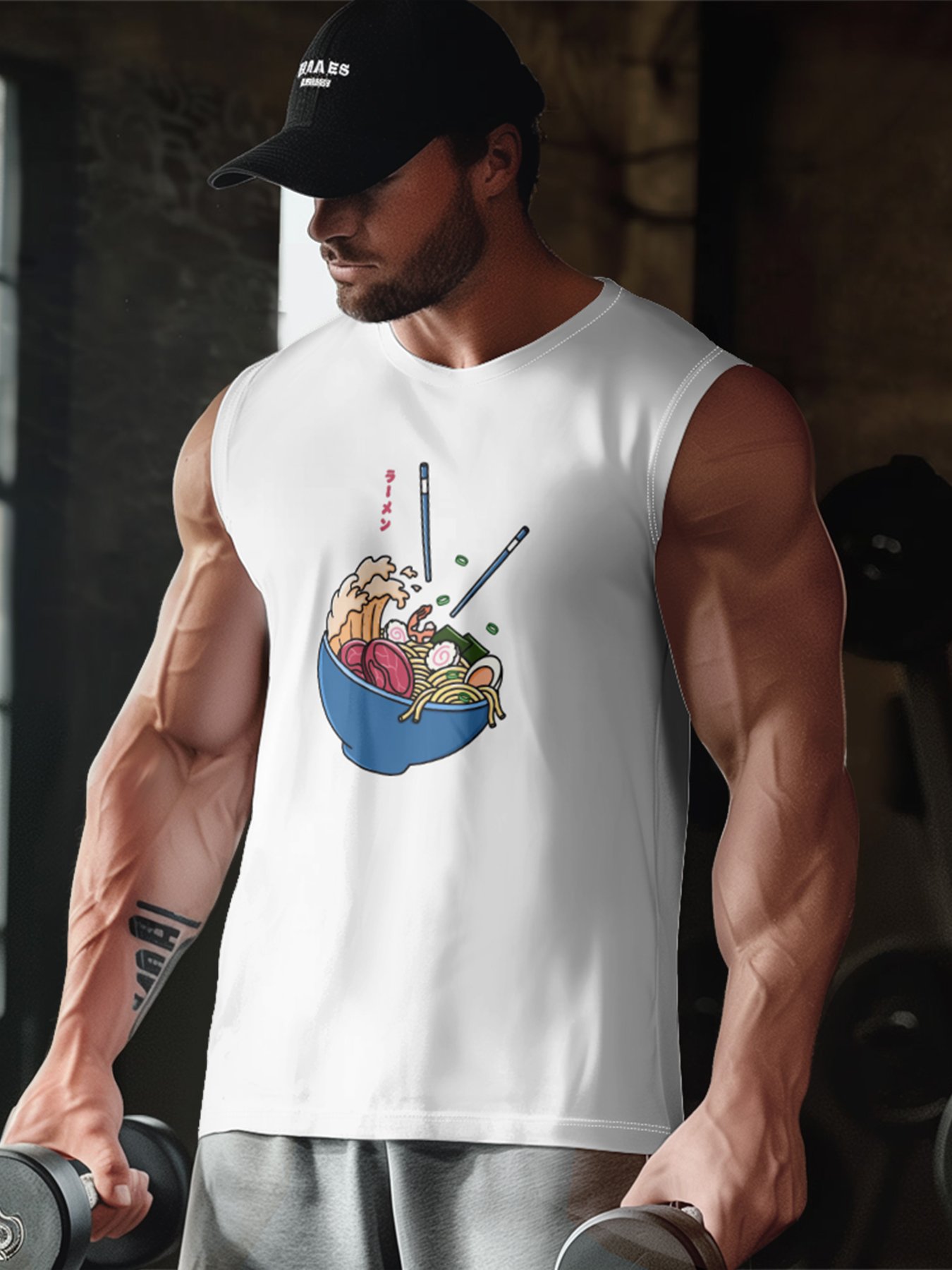 Hardaddy X Artist Kimprut Imut Mens Crewneck Tank Tops Japanese Ramen Beach Sleeveless Shirt