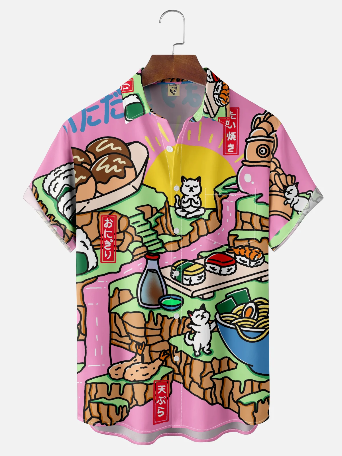 Hardaddy x Kimprut Imut Moisture Wicking Japanese Culture Sushi Cat Chest Pocket Hawaiian Shirt