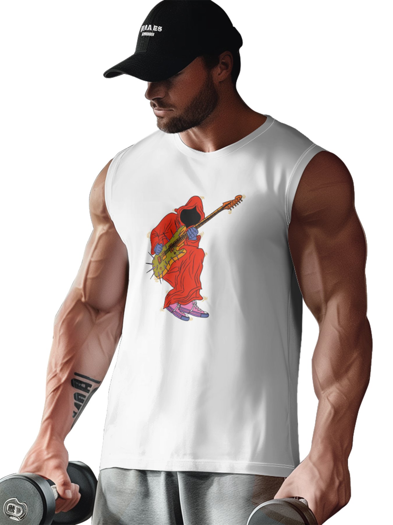 Hardaddy X Artist Janet Johnson Mens Crewneck Tank Tops Ghost Playing Guitar Beach Sleeveless Shirt